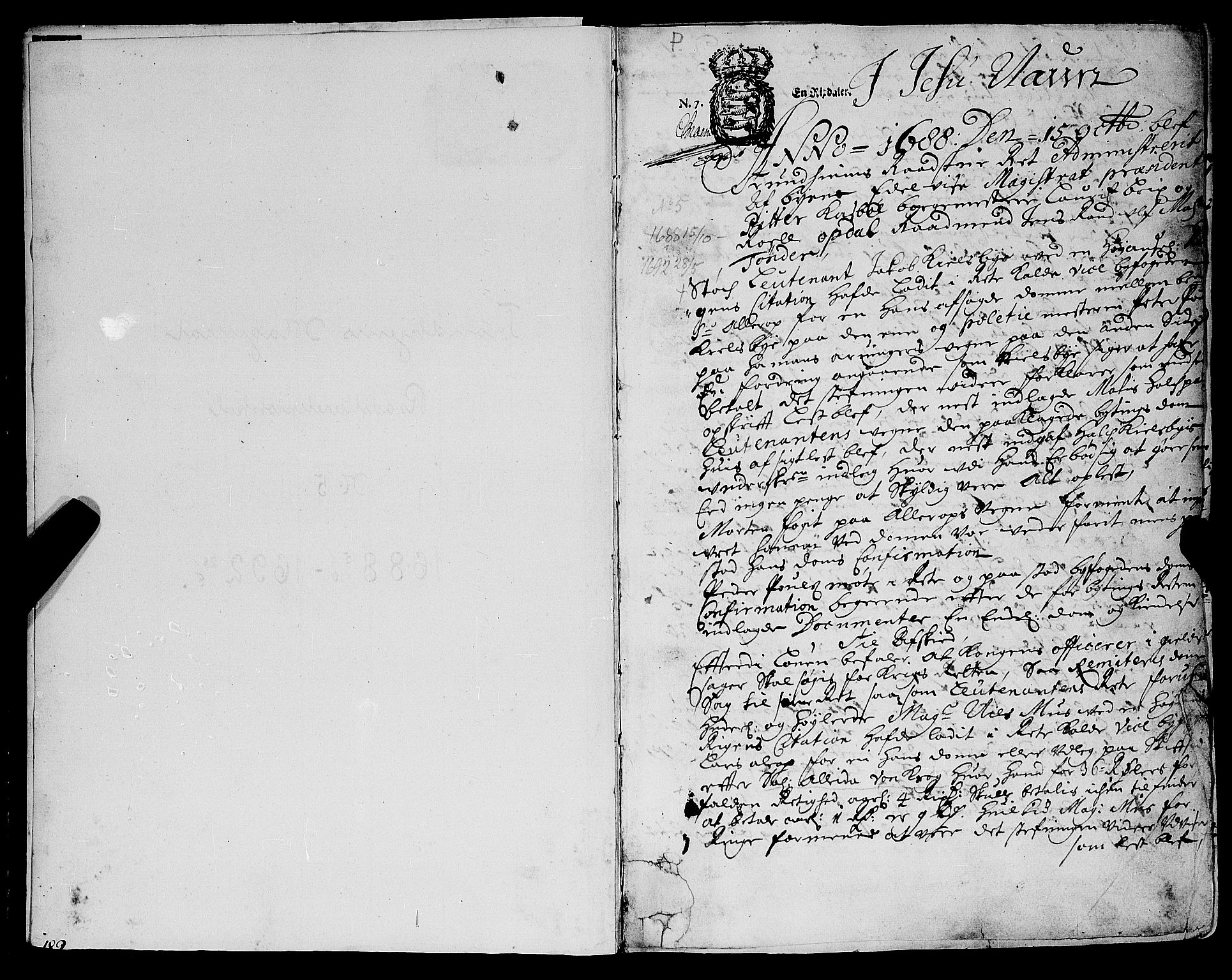 Trondheim magistrat, SAT/A-4372/A/Aa/L0005: Rådstueprotokoller, 1688-1692, s. 1
