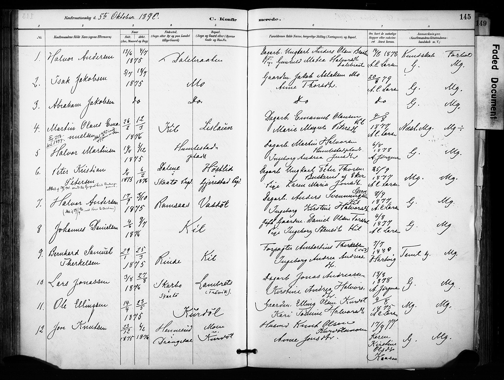 Sannidal kirkebøker, AV/SAKO-A-296/F/Fa/L0015: Ministerialbok nr. 15, 1884-1899, s. 145