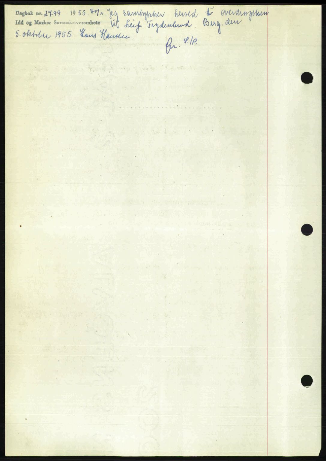 Idd og Marker sorenskriveri, SAO/A-10283/G/Gb/Gbb/L0012: Pantebok nr. A12, 1949-1949, Dagboknr: 2799/1955