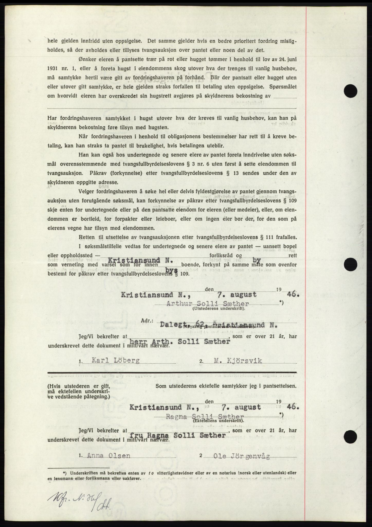 Nordmøre sorenskriveri, AV/SAT-A-4132/1/2/2Ca: Pantebok nr. B94, 1946-1946, Dagboknr: 1501/1946