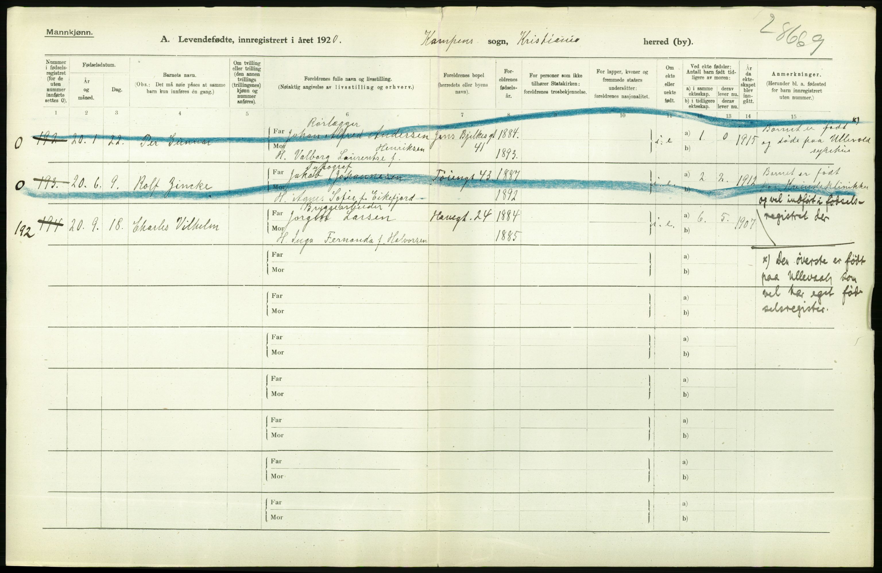 Statistisk sentralbyrå, Sosiodemografiske emner, Befolkning, RA/S-2228/D/Df/Dfb/Dfbj/L0008: Kristiania: Levendefødte menn og kvinner., 1920, s. 232