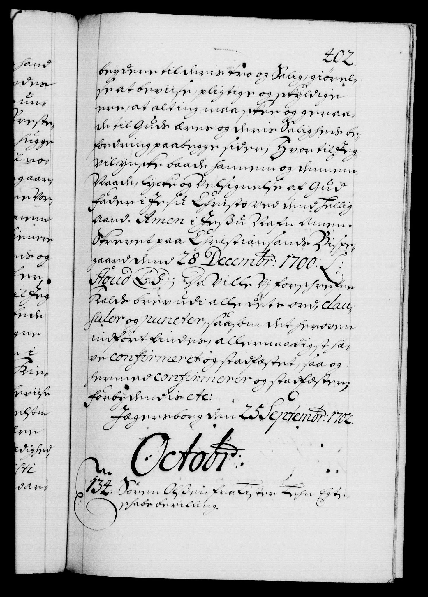 Danske Kanselli 1572-1799, RA/EA-3023/F/Fc/Fca/Fcaa/L0018: Norske registre, 1699-1703, s. 402a
