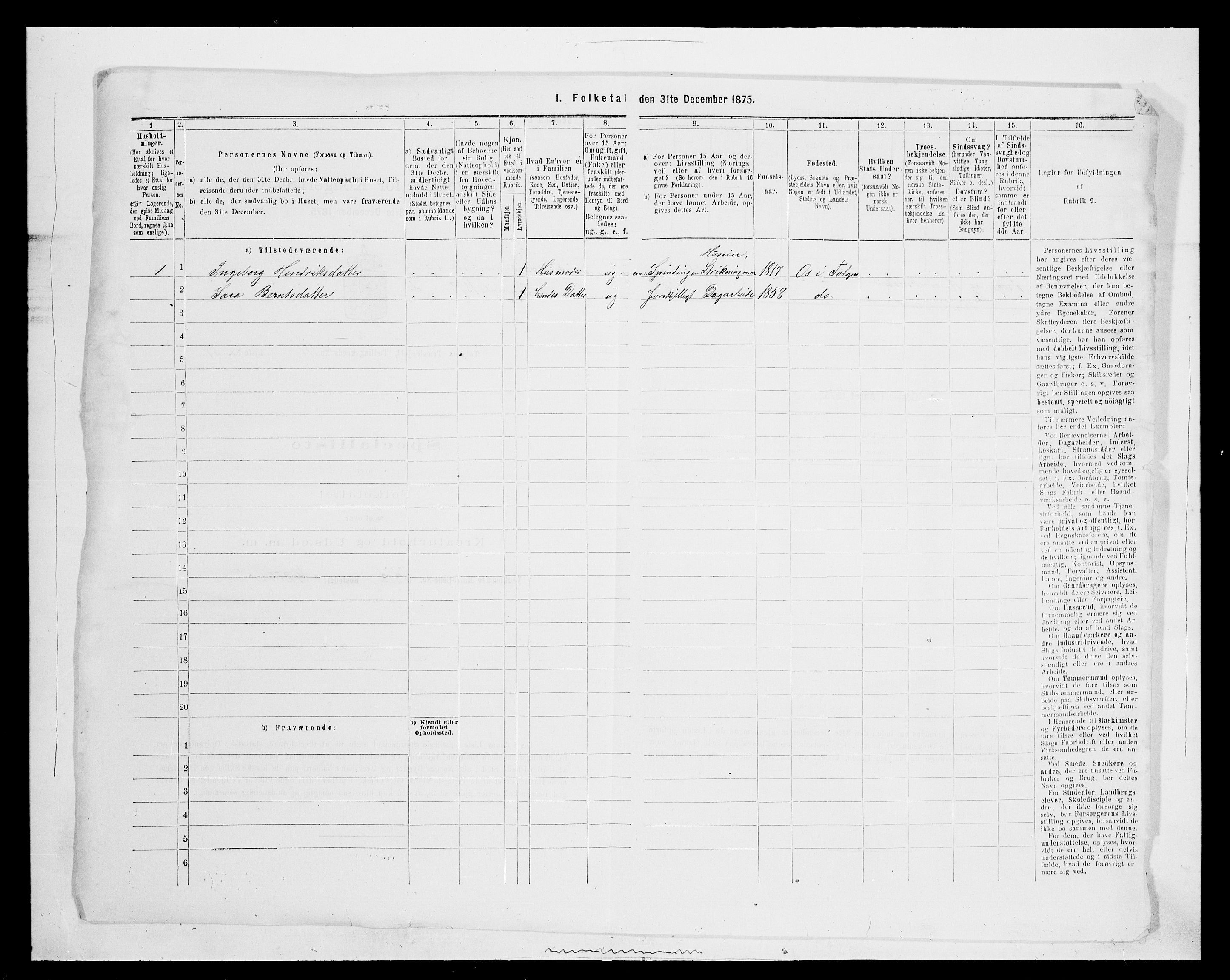 SAH, Folketelling 1875 for 0436P Tolga prestegjeld, 1875, s. 1158