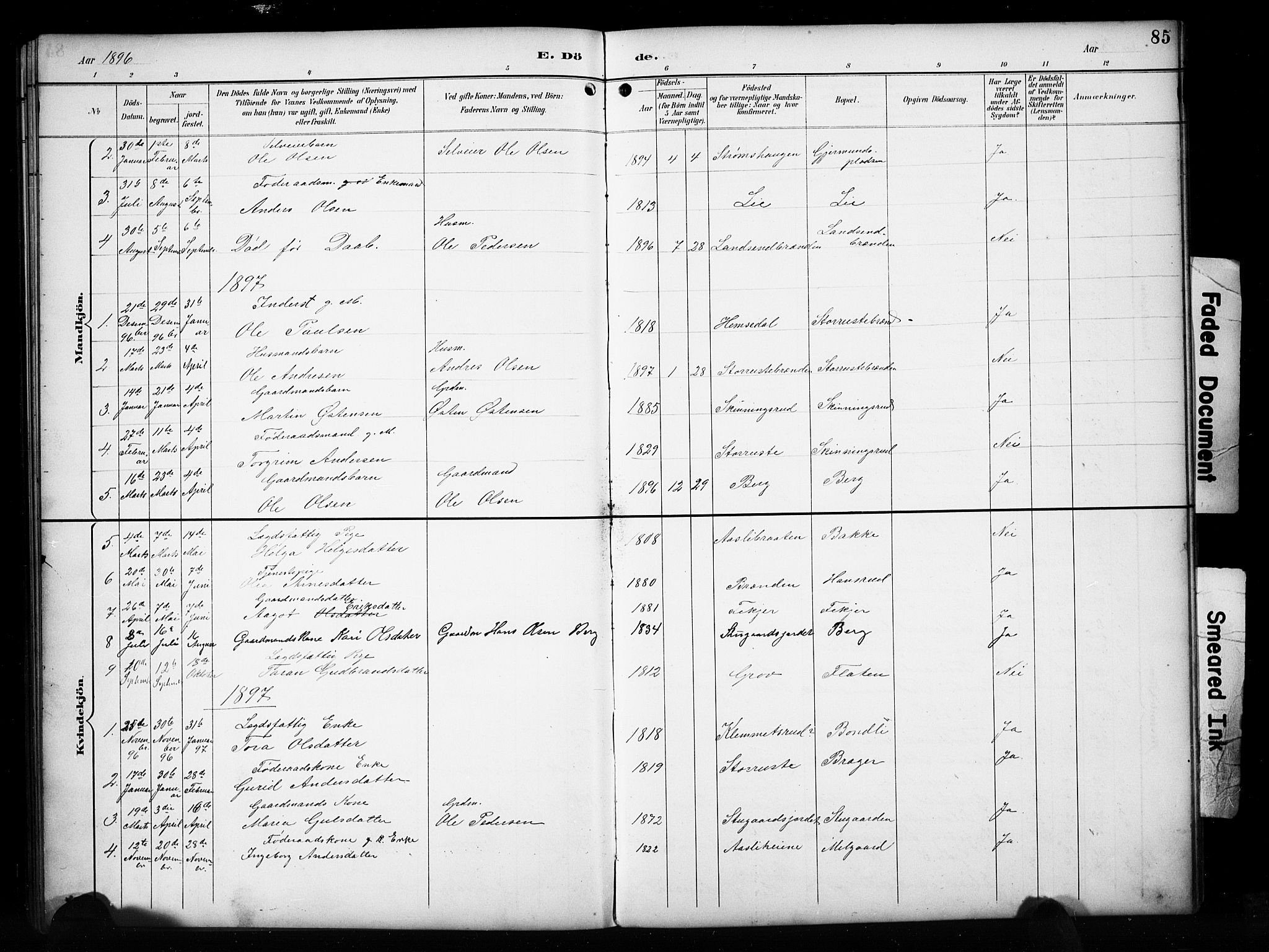 Sør-Aurdal prestekontor, AV/SAH-PREST-128/H/Ha/Hab/L0017: Klokkerbok nr. 17, 1894-1923, s. 85