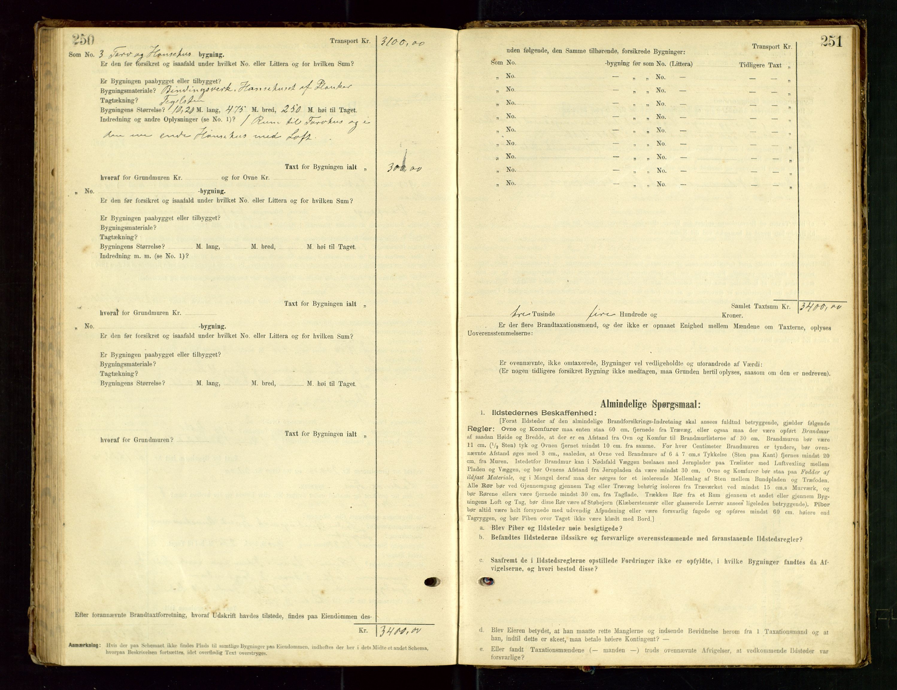 Hå lensmannskontor, SAST/A-100456/Goa/L0003: Takstprotokoll (skjema), 1895-1911, s. 250-251