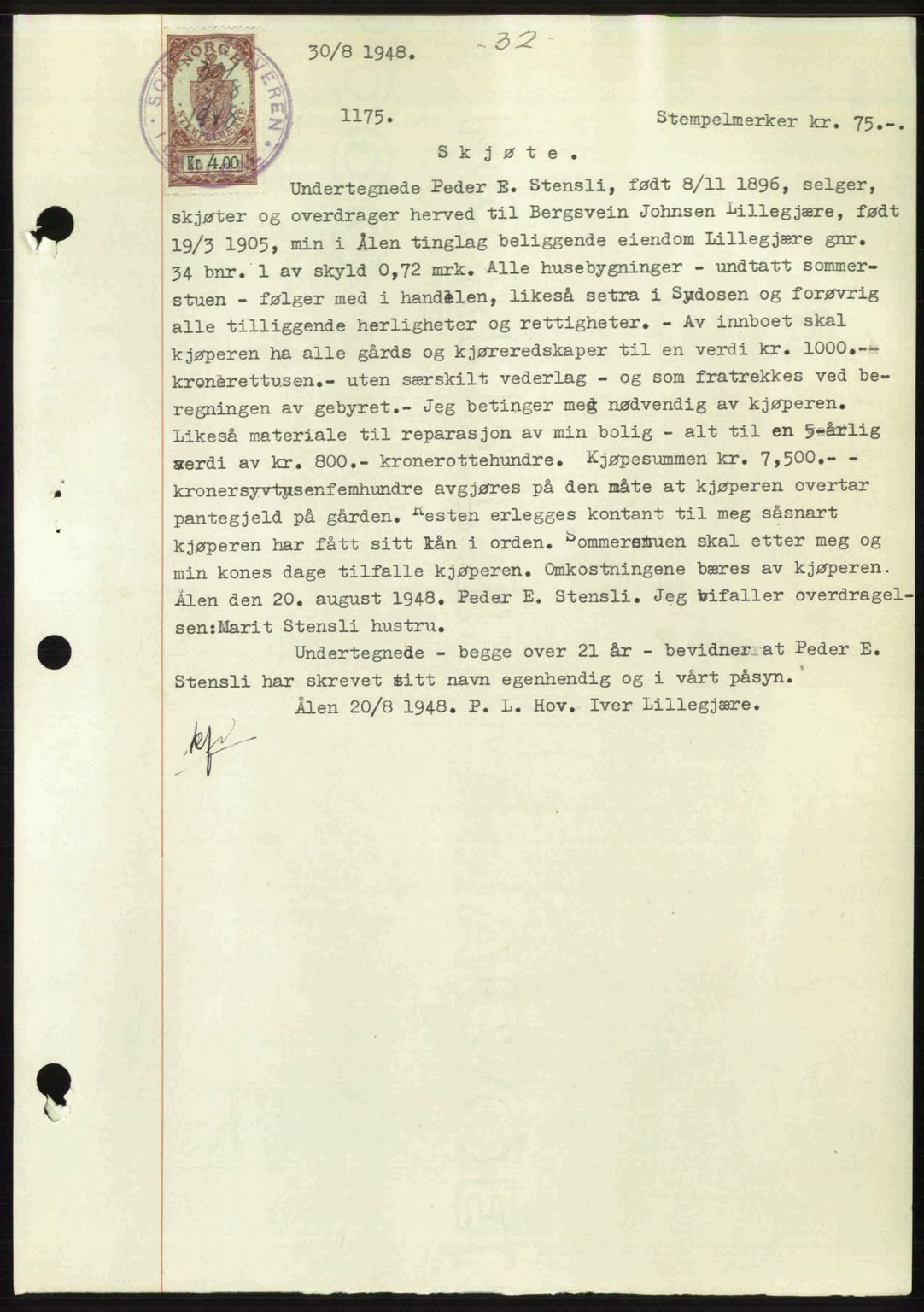 Gauldal sorenskriveri, SAT/A-0014/1/2/2C: Pantebok nr. A6, 1948-1948, Dagboknr: 1175/1948