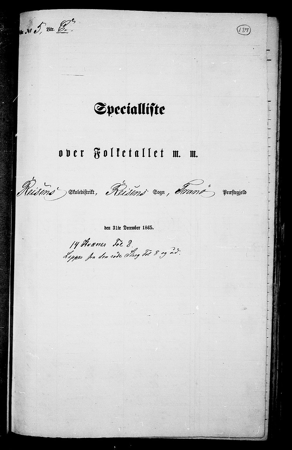 RA, Folketelling 1865 for 1927P Tranøy prestegjeld, 1865, s. 124