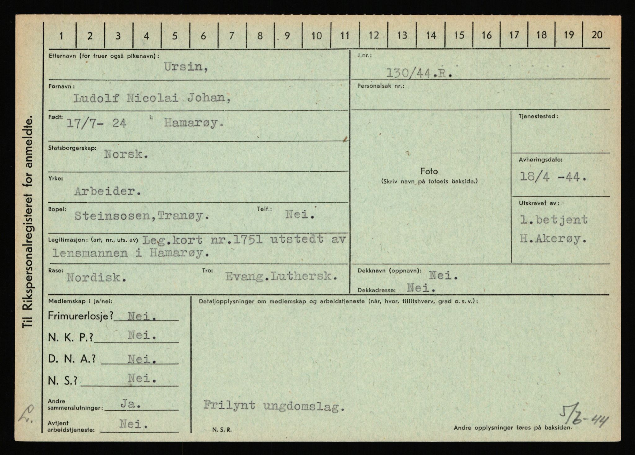 Statspolitiet - Hovedkontoret / Osloavdelingen, AV/RA-S-1329/C/Ca/L0016: Uberg - Øystese, 1943-1945, s. 319