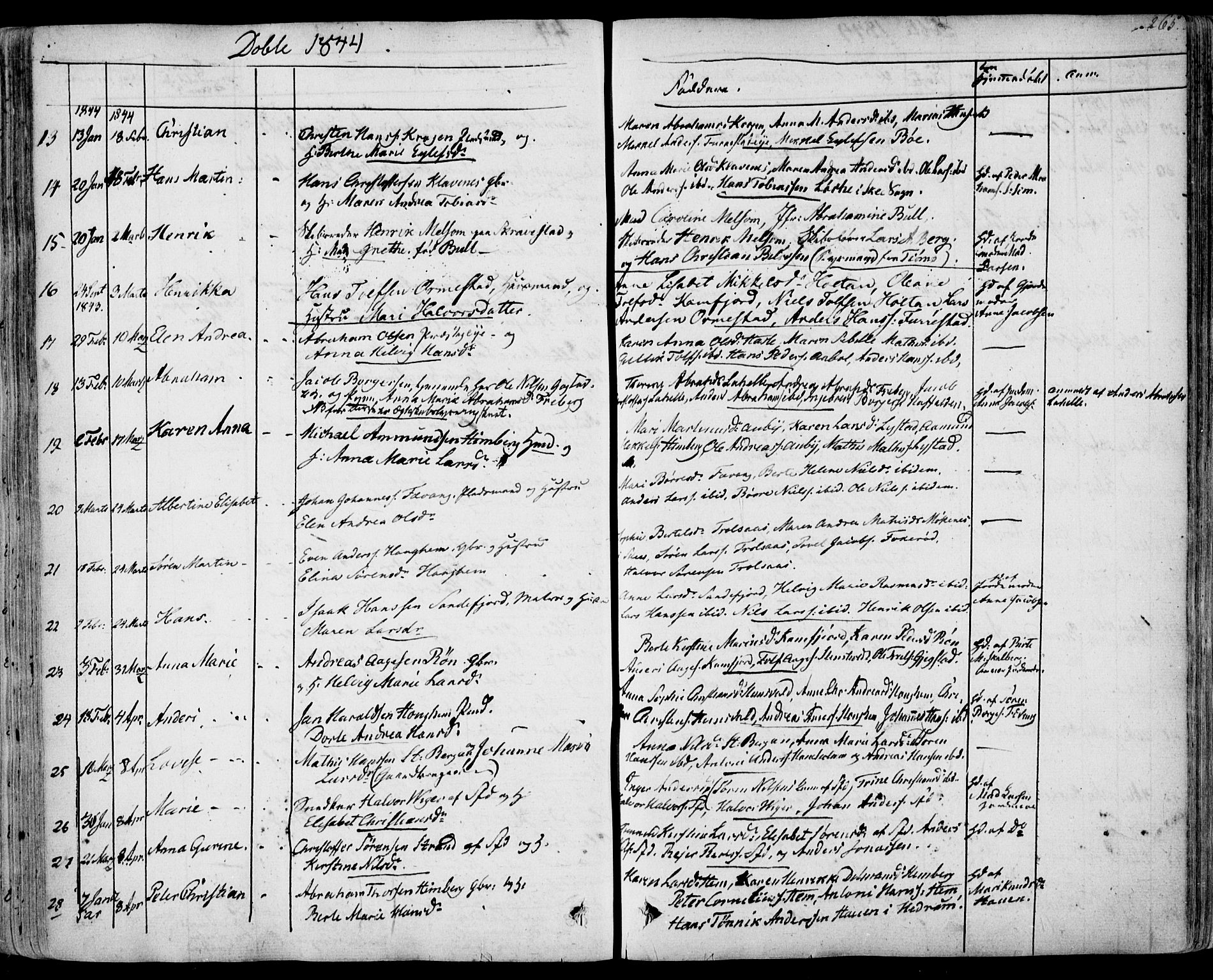 Sandar kirkebøker, AV/SAKO-A-243/F/Fa/L0005: Ministerialbok nr. 5, 1832-1847, s. 264-265