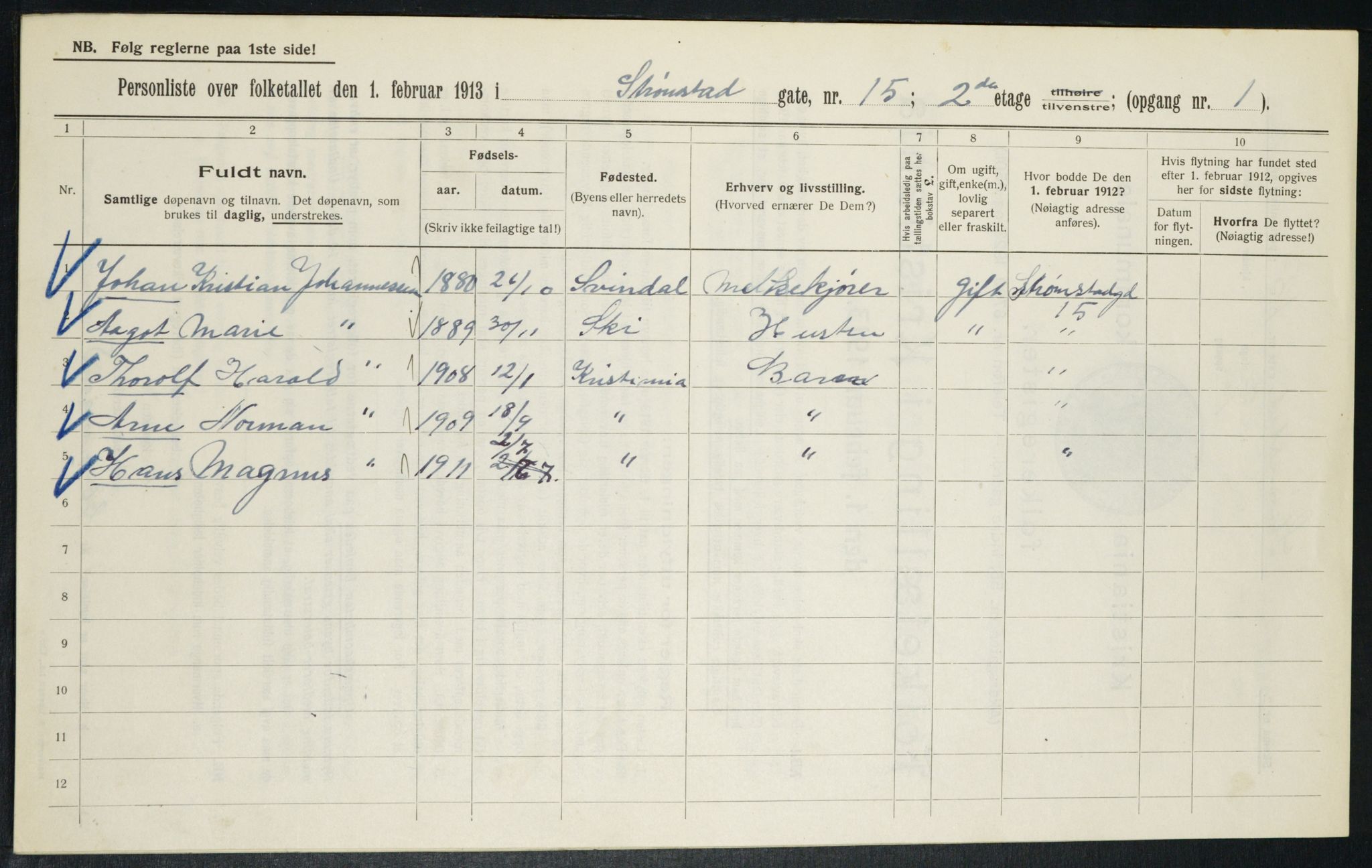 OBA, Kommunal folketelling 1.2.1913 for Kristiania, 1913, s. 104022