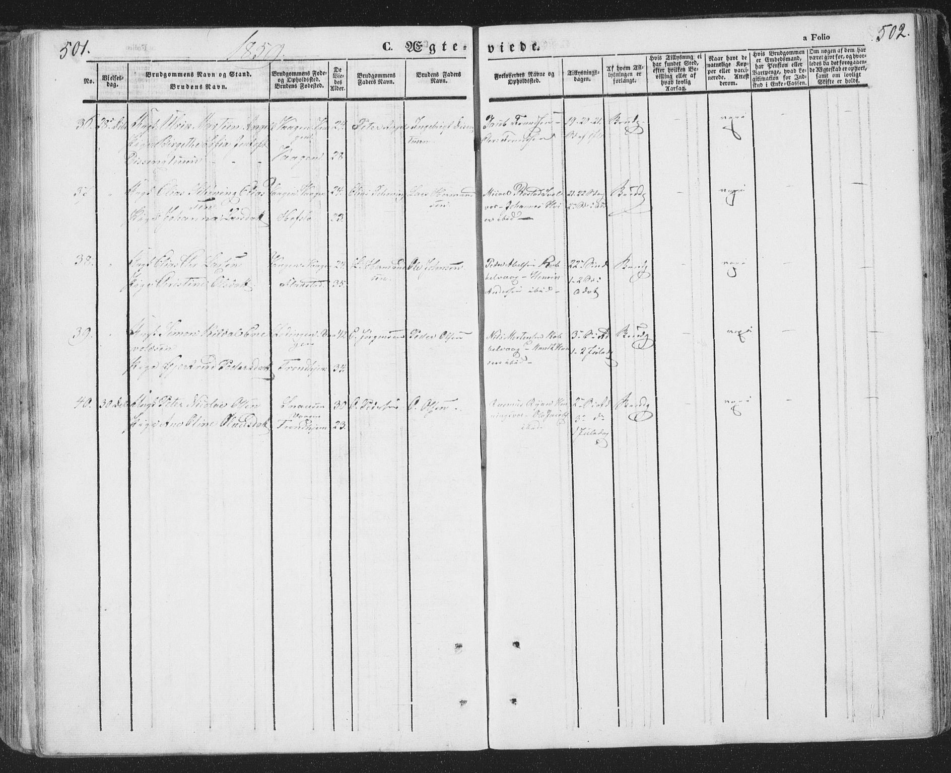 Ministerialprotokoller, klokkerbøker og fødselsregistre - Nordland, AV/SAT-A-1459/874/L1072: Klokkerbok nr. 874C01, 1843-1859, s. 501-502