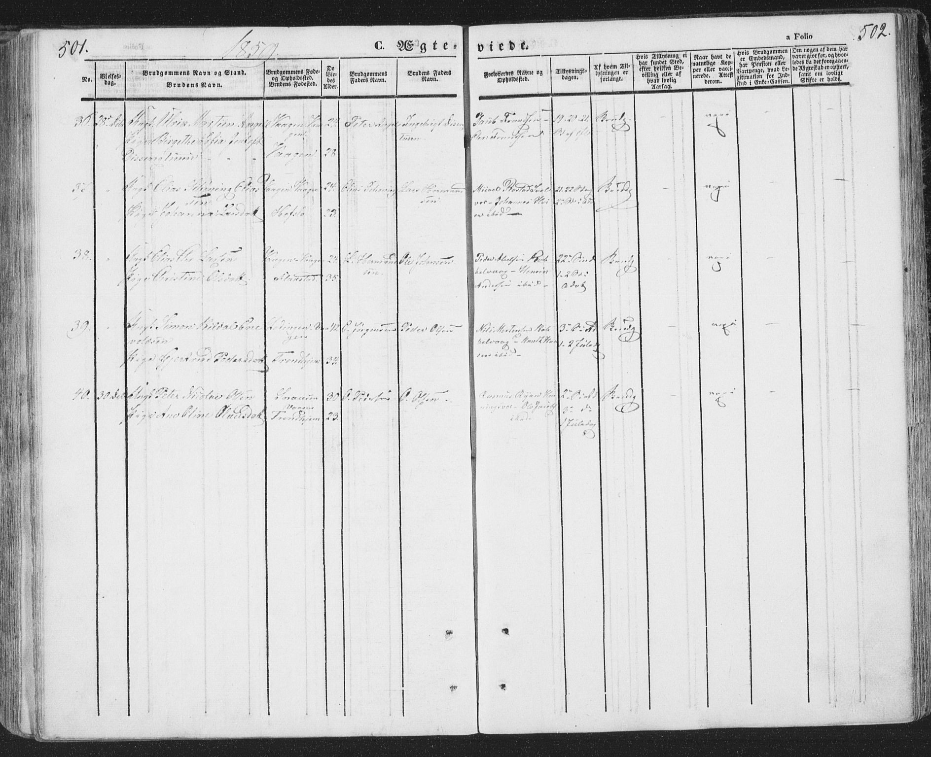 Ministerialprotokoller, klokkerbøker og fødselsregistre - Nordland, SAT/A-1459/874/L1072: Klokkerbok nr. 874C01, 1843-1859, s. 501-502