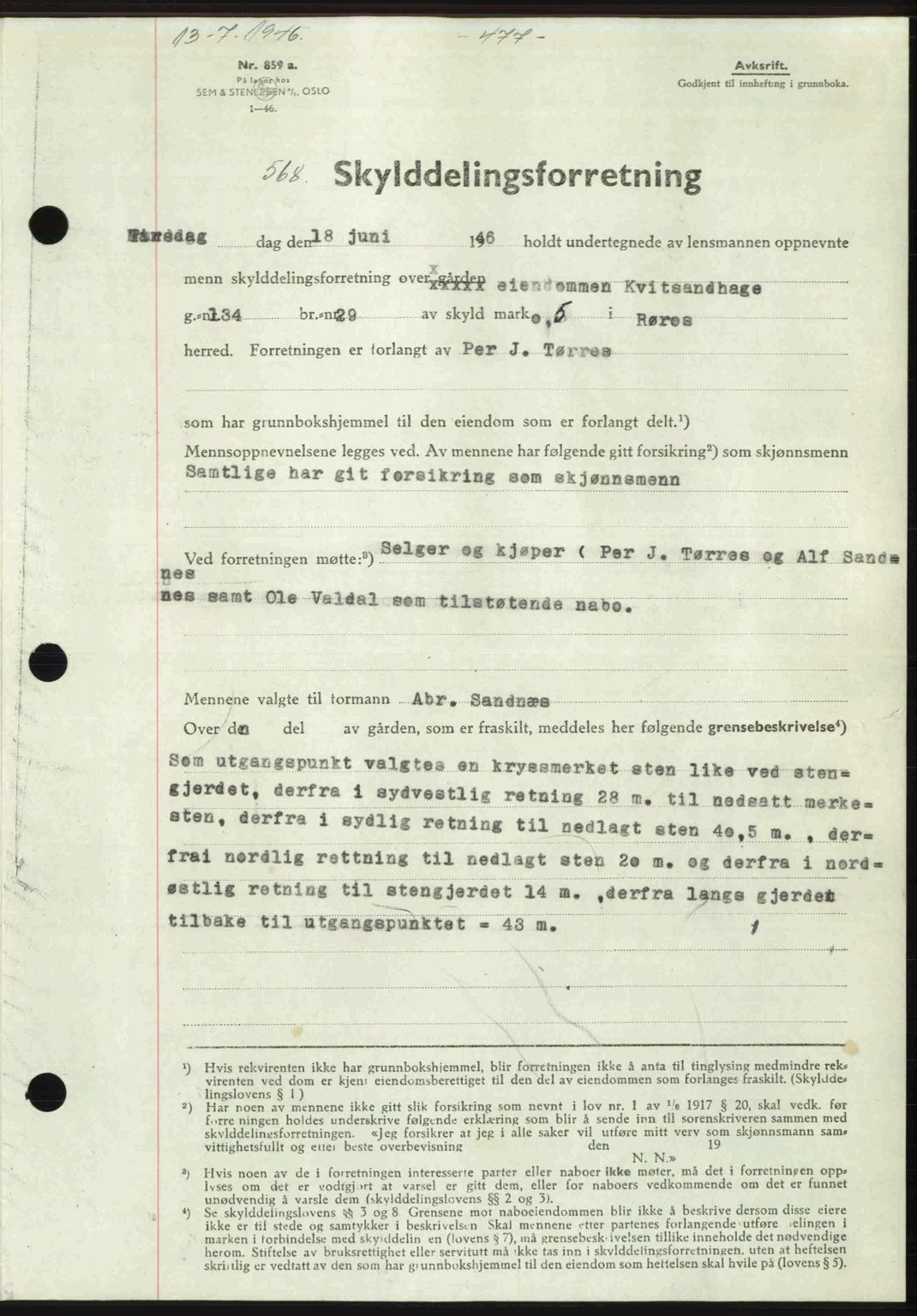 Gauldal sorenskriveri, SAT/A-0014/1/2/2C: Pantebok nr. A2, 1946-1946, Dagboknr: 568/1946
