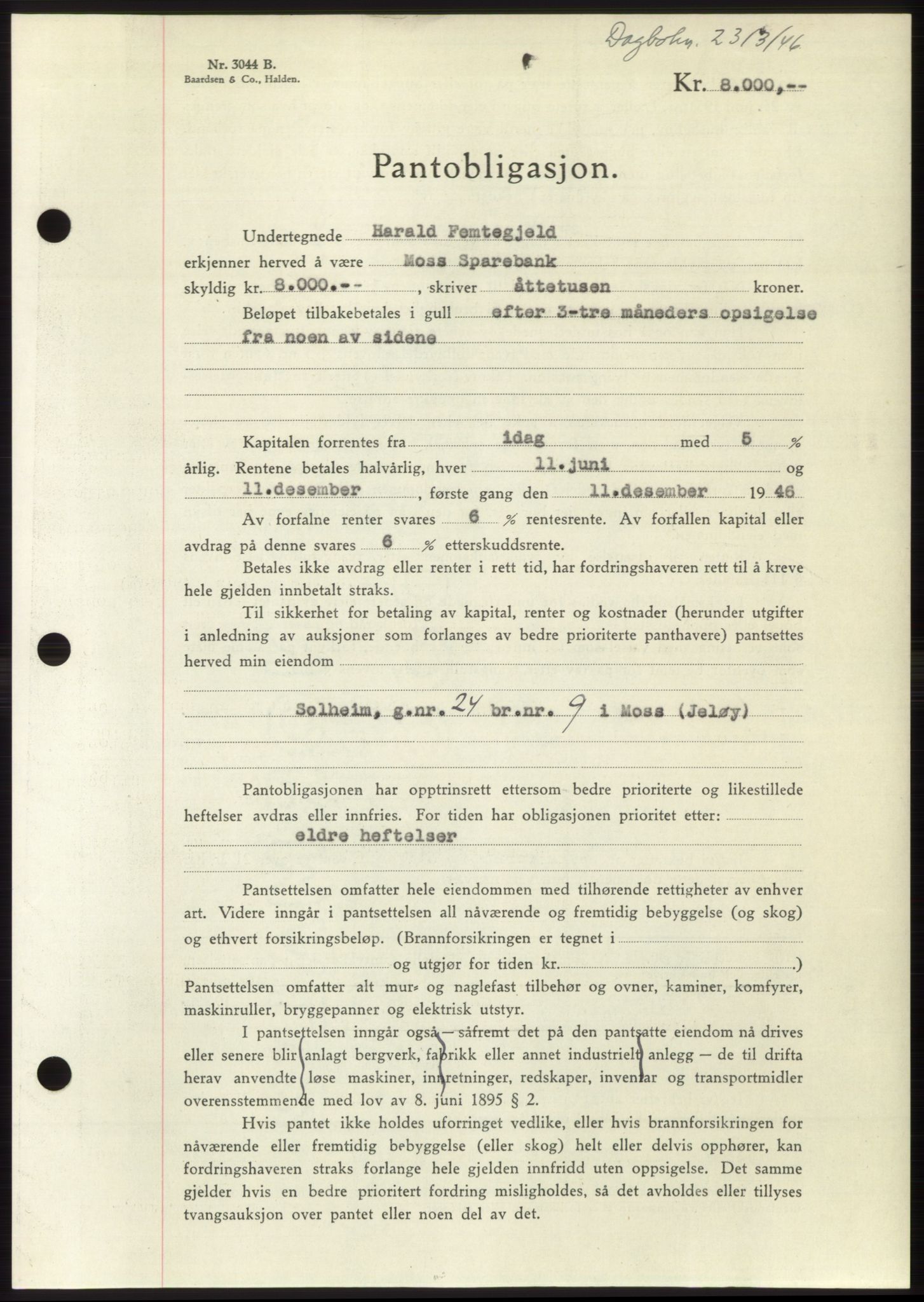 Moss sorenskriveri, SAO/A-10168: Pantebok nr. B16, 1946-1947, Dagboknr: 2313/1946