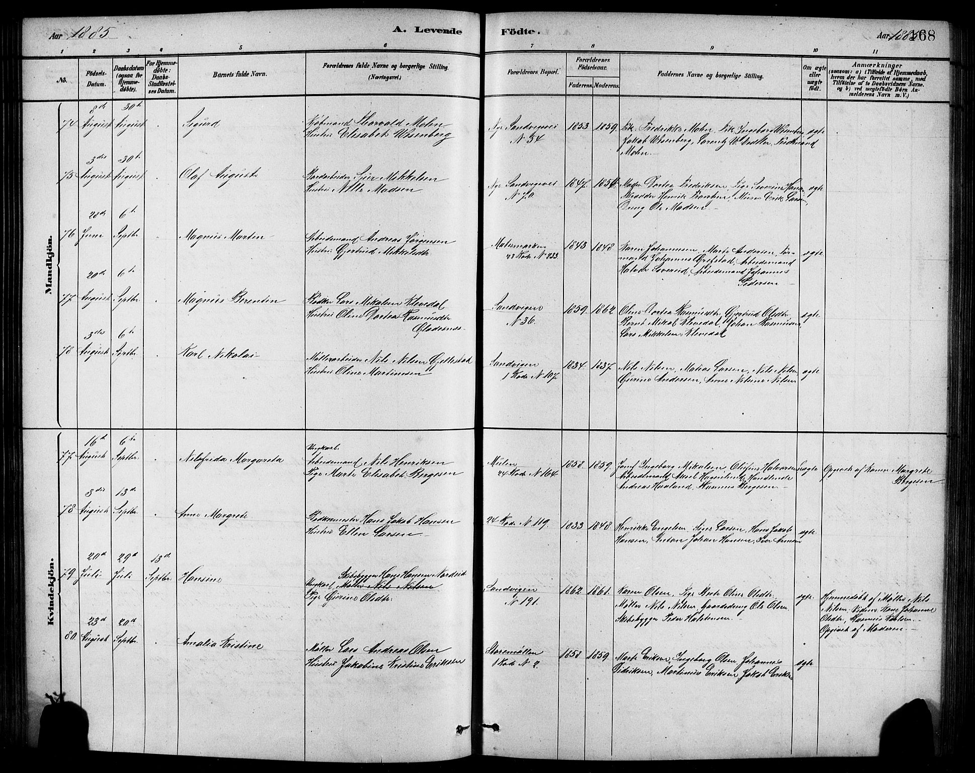 Sandviken Sokneprestembete, AV/SAB-A-77601/H/Hb/L0001: Klokkerbok nr. A 2, 1879-1892, s. 168