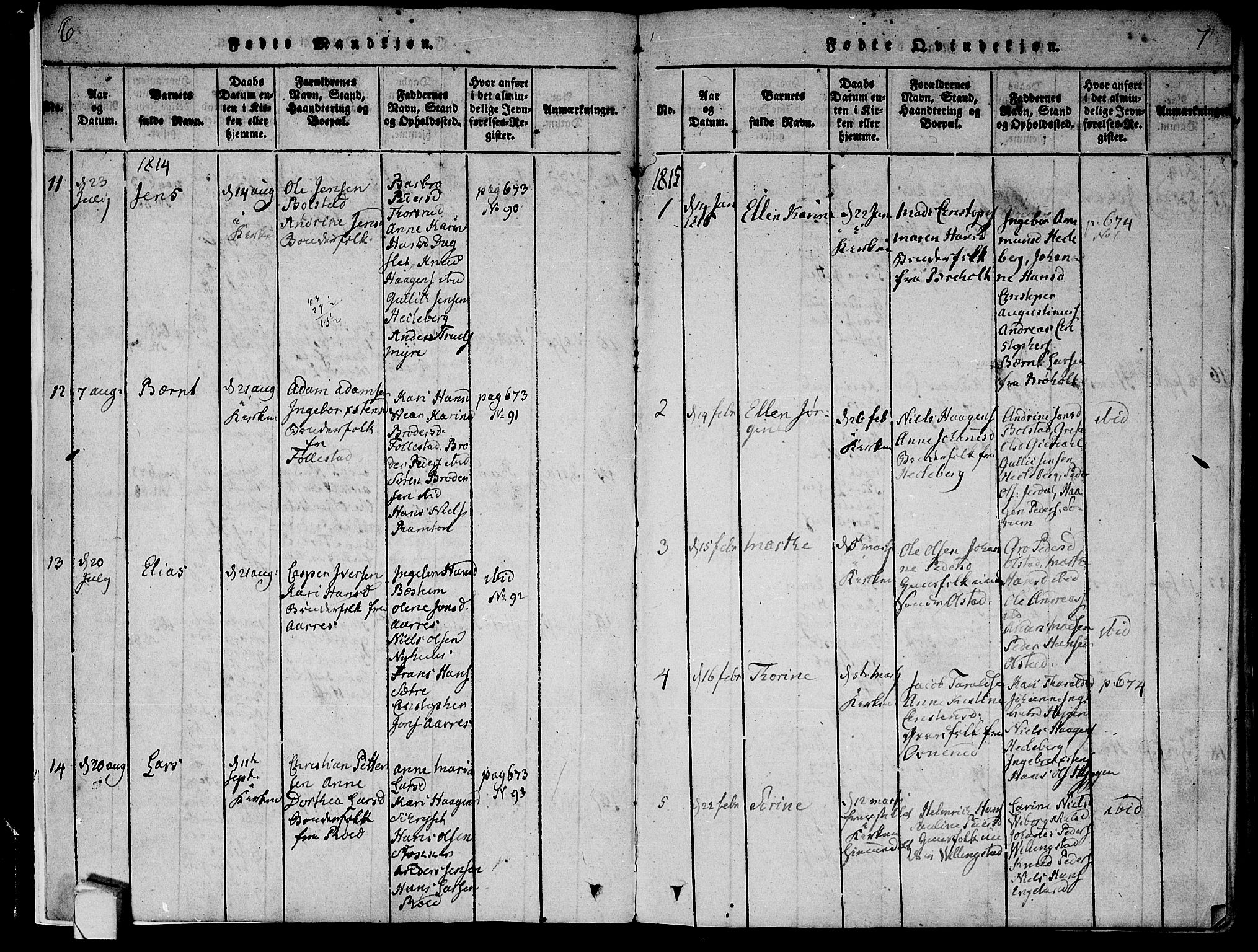 Røyken kirkebøker, SAKO/A-241/F/Fa/L0004: Ministerialbok nr. 4, 1814-1832, s. 6-7