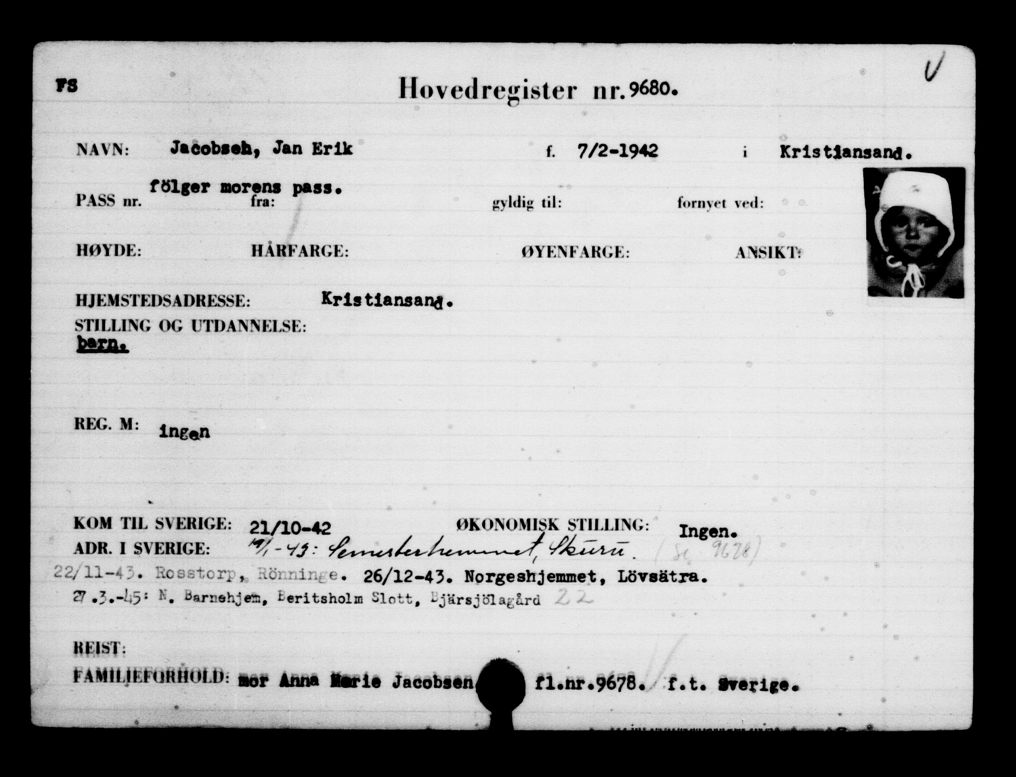 Utenriksstasjonene, Legasjonen i Stockholm, Flyktningkontoret, AV/RA-S-6753/V/Va/L0006: Kjesäterkartoteket, flyktninger med registreringsnr. 9400-12711, 1940-1945, s. 312
