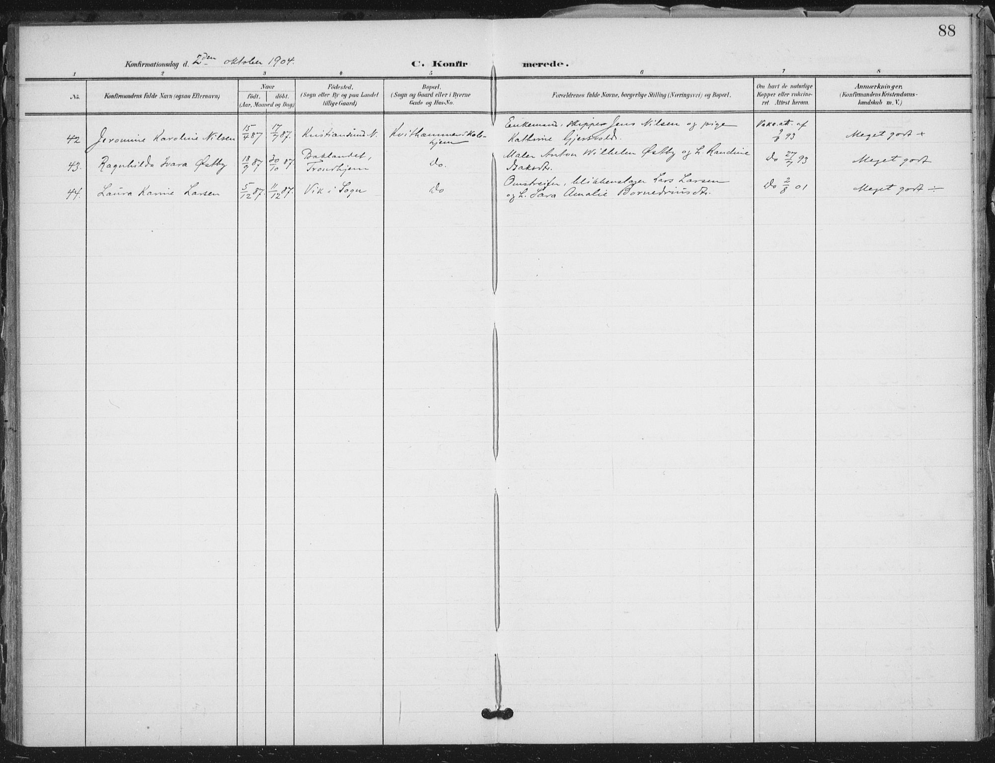 Ministerialprotokoller, klokkerbøker og fødselsregistre - Nord-Trøndelag, SAT/A-1458/712/L0101: Ministerialbok nr. 712A02, 1901-1916, s. 88
