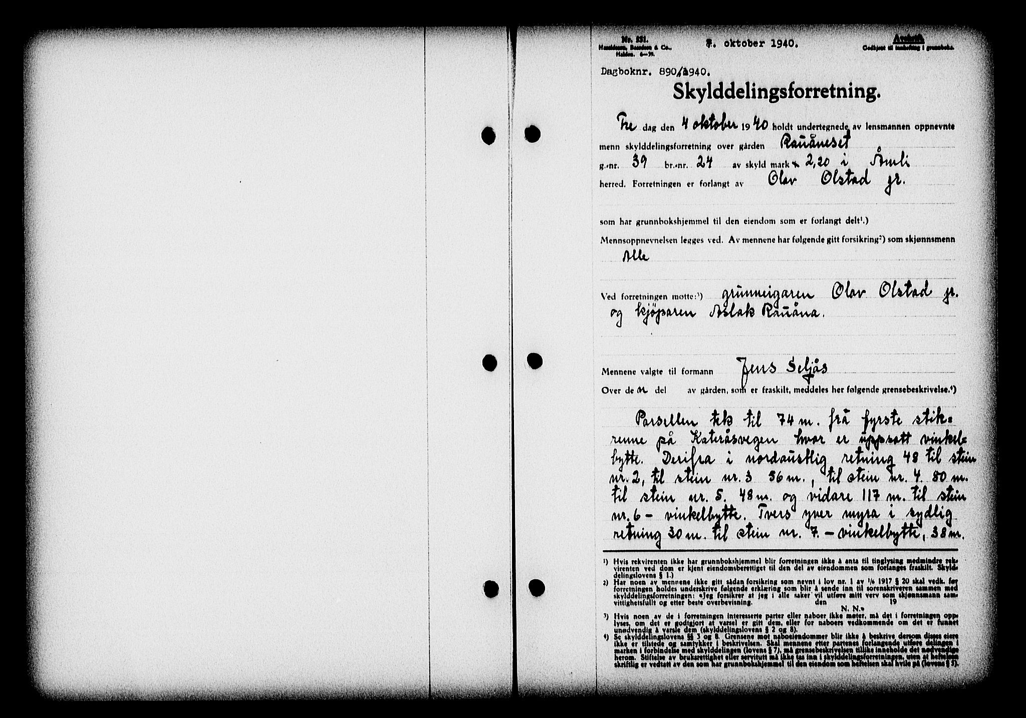 Nedenes sorenskriveri, AV/SAK-1221-0006/G/Gb/Gba/L0047: Pantebok nr. A-I, 1939-1940, Dagboknr: 890/1940