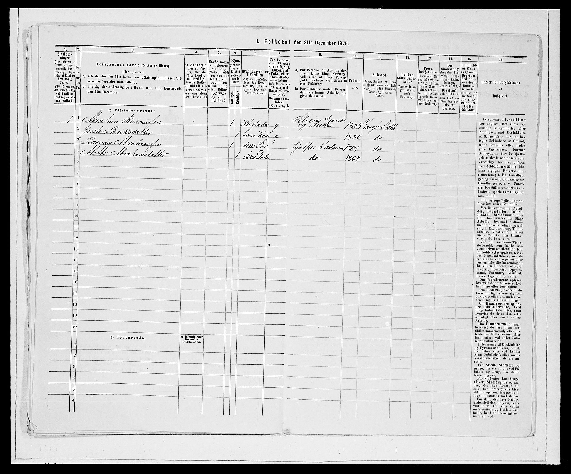 SAB, Folketelling 1875 for 1441P Selje prestegjeld, 1875, s. 605