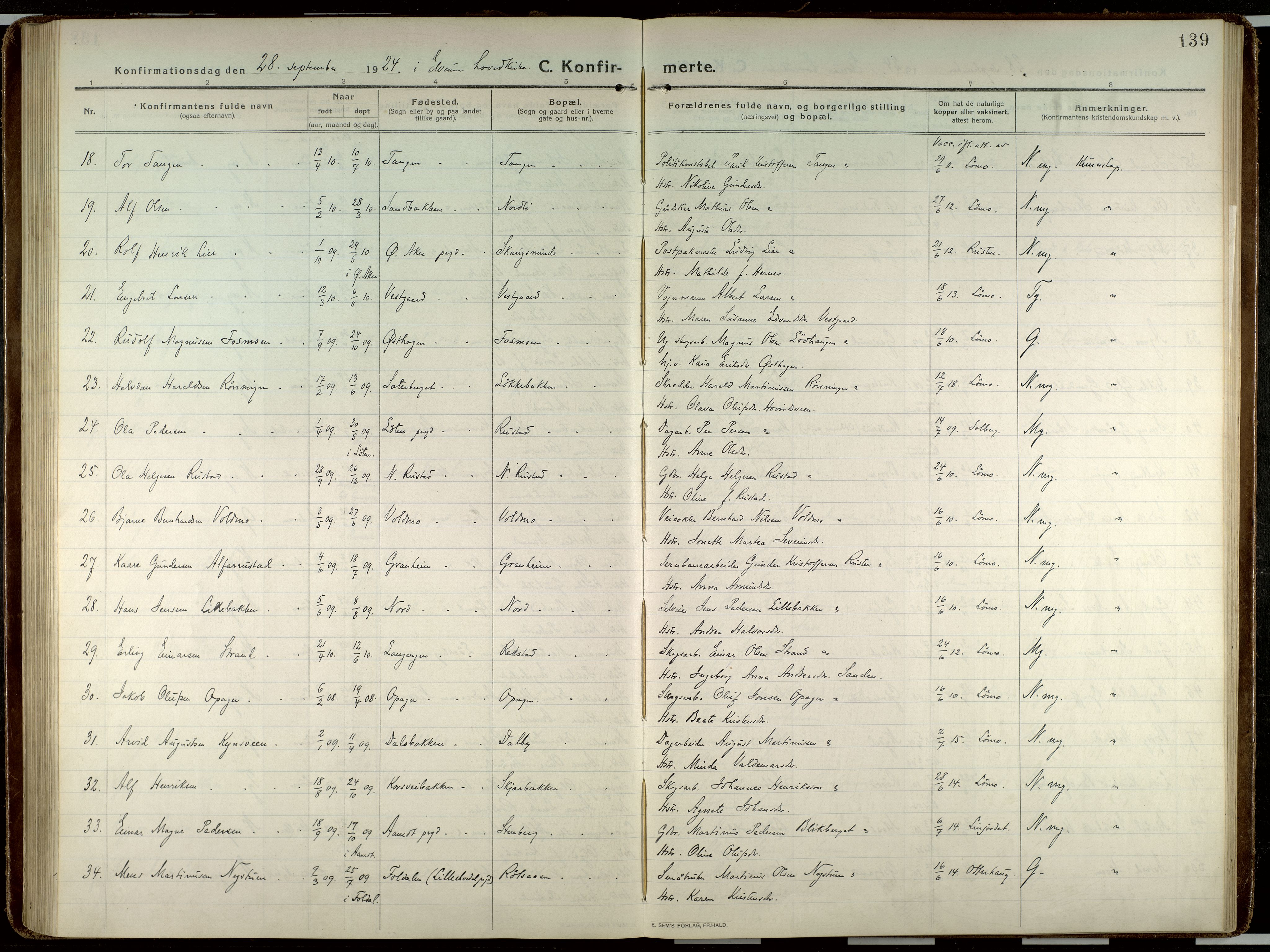 Elverum prestekontor, AV/SAH-PREST-044/H/Ha/Haa/L0023: Ministerialbok nr. 23, 1914-1929, s. 139