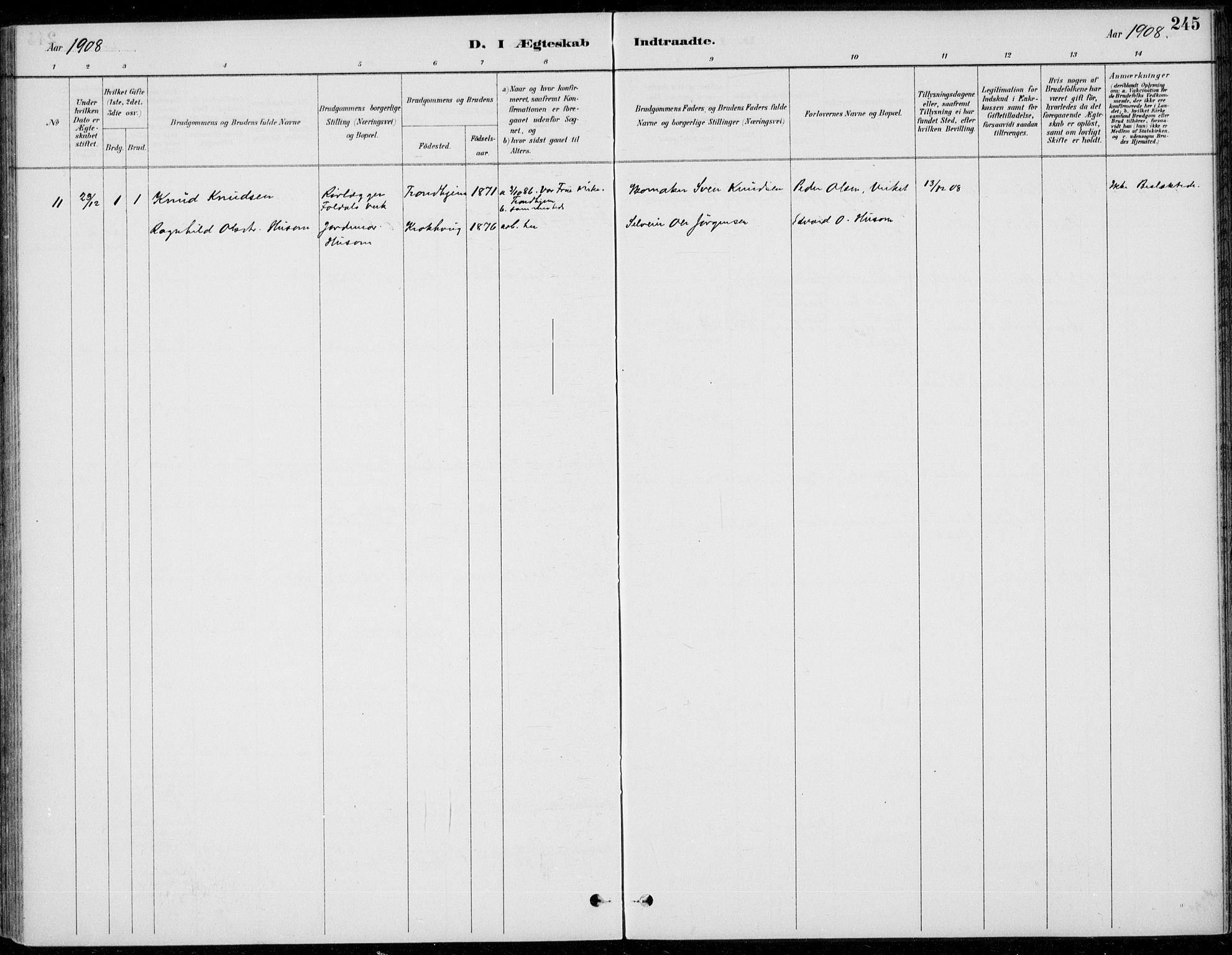 Alvdal prestekontor, SAH/PREST-060/H/Ha/Haa/L0003: Ministerialbok nr. 3, 1886-1912, s. 245