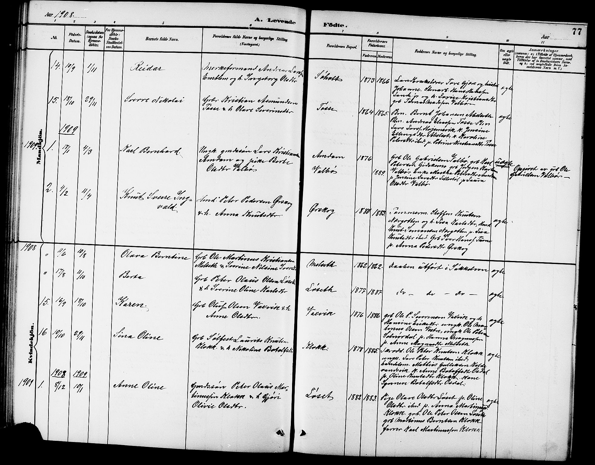 Ministerialprotokoller, klokkerbøker og fødselsregistre - Møre og Romsdal, SAT/A-1454/522/L0327: Klokkerbok nr. 522C06, 1890-1915, s. 77