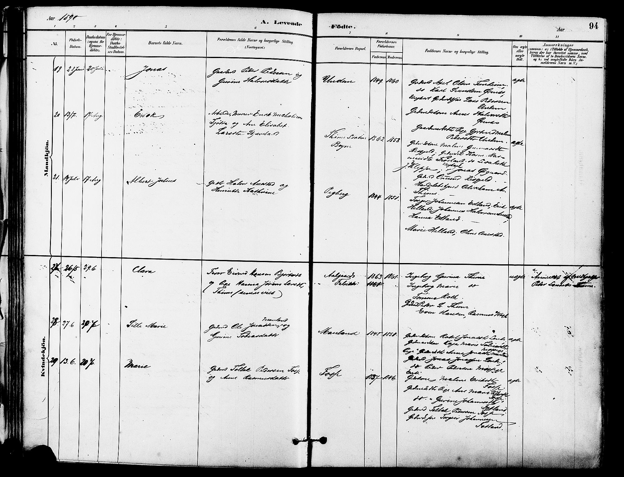 Lye sokneprestkontor, AV/SAST-A-101794/001/30BA/L0009: Ministerialbok nr. A 8, 1881-1892, s. 94
