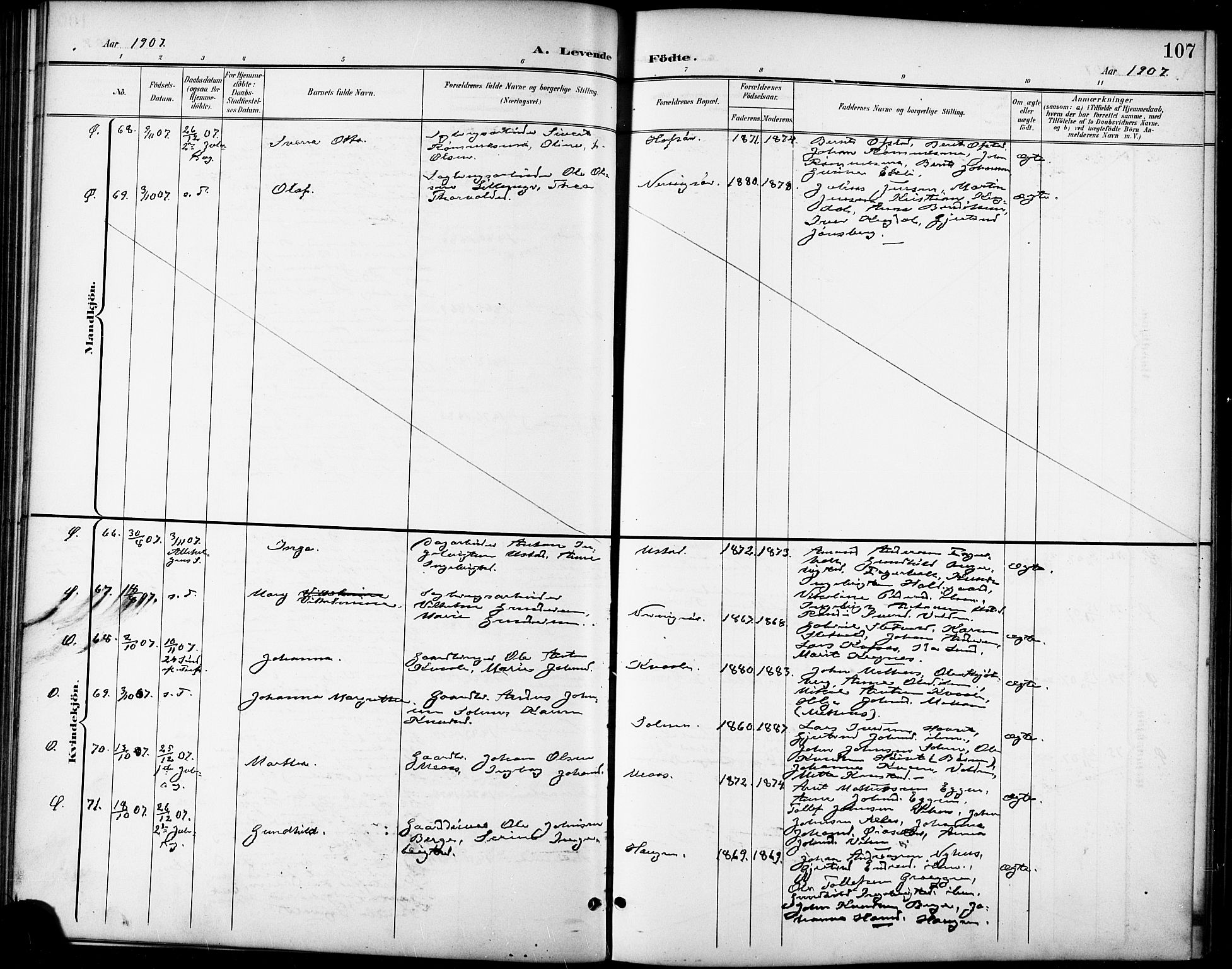 Ministerialprotokoller, klokkerbøker og fødselsregistre - Sør-Trøndelag, AV/SAT-A-1456/668/L0819: Klokkerbok nr. 668C08, 1899-1912, s. 107