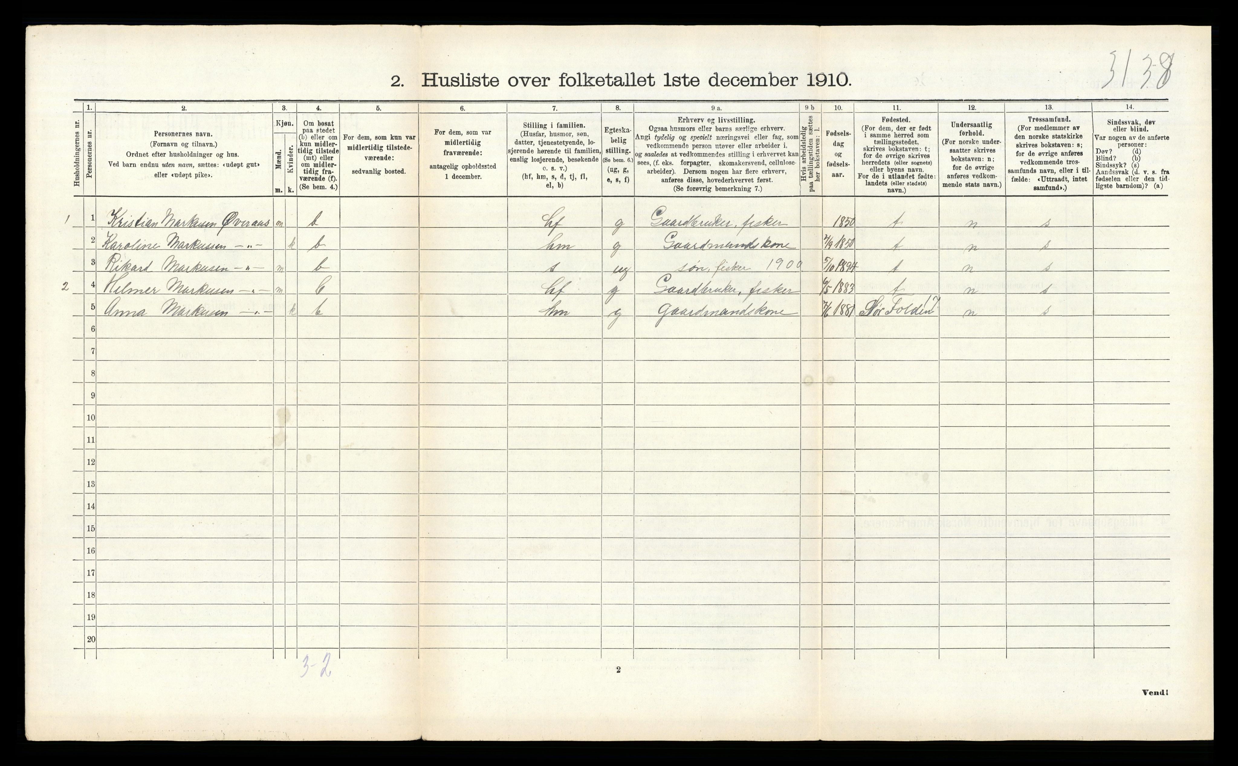RA, Folketelling 1910 for 1849 Hamarøy herred, 1910, s. 907