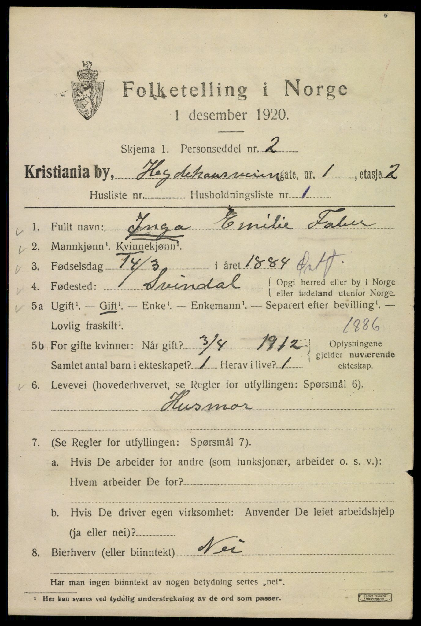 SAO, Folketelling 1920 for 0301 Kristiania kjøpstad, 1920, s. 302081