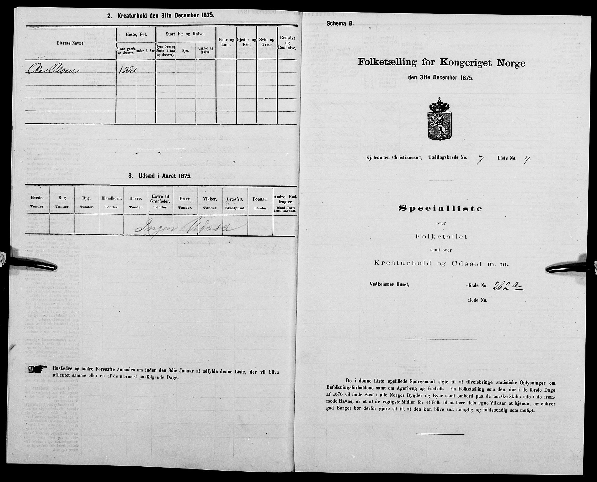 SAK, Folketelling 1875 for 1001P Kristiansand prestegjeld, 1875, s. 994