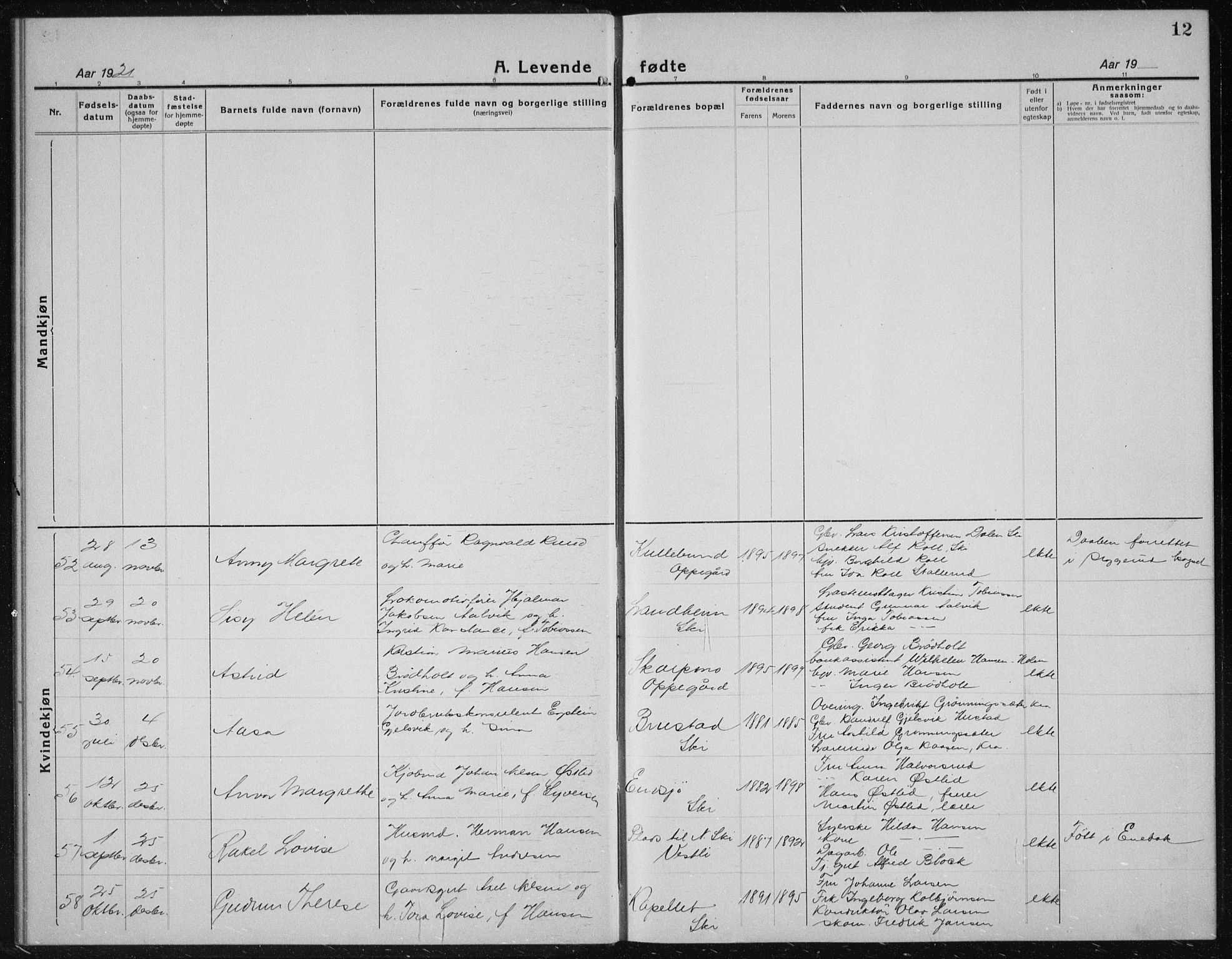 Kråkstad prestekontor Kirkebøker, AV/SAO-A-10125a/G/Gb/L0002: Klokkerbok nr. II 2, 1921-1941, s. 12