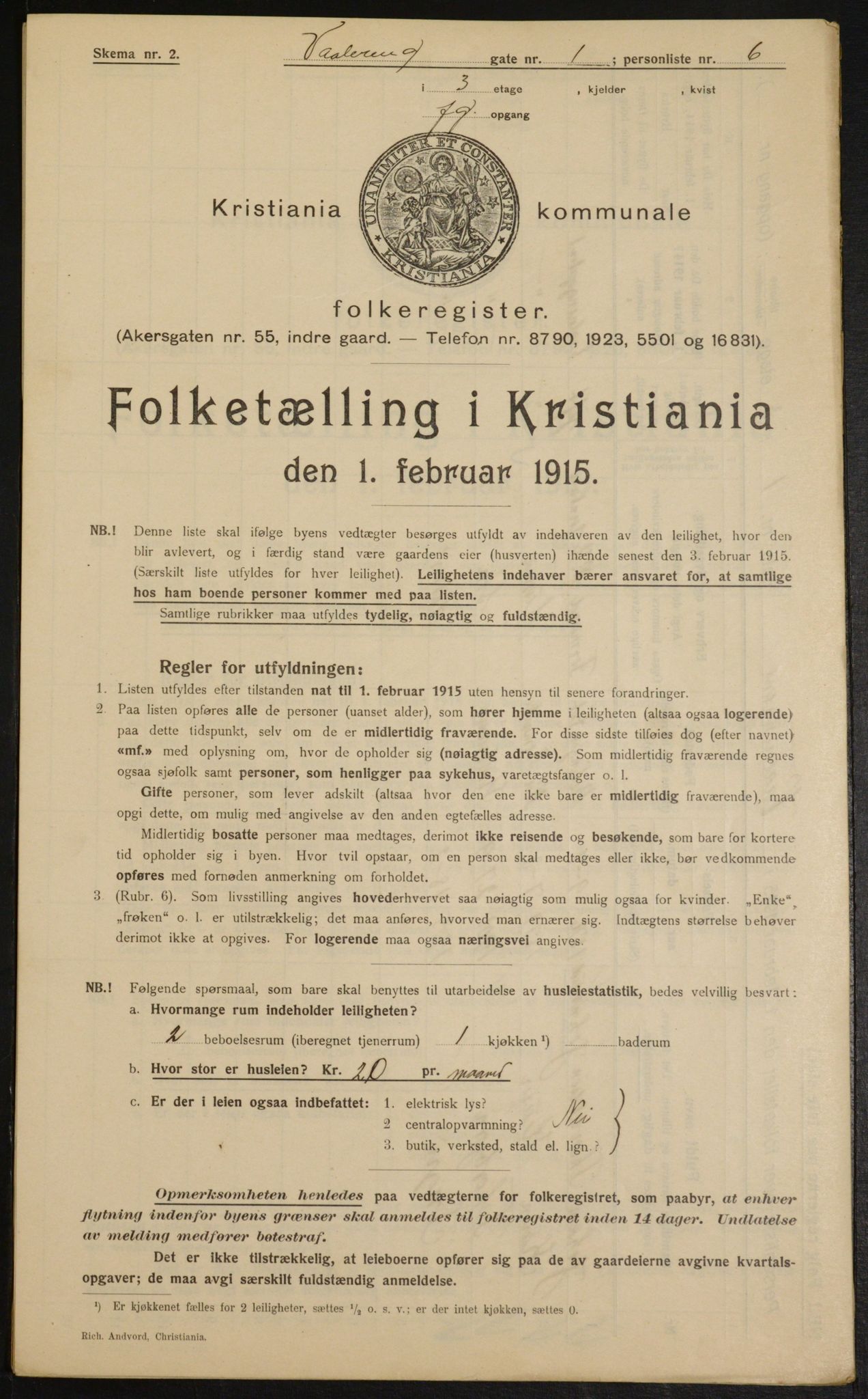 OBA, Kommunal folketelling 1.2.1915 for Kristiania, 1915, s. 126142