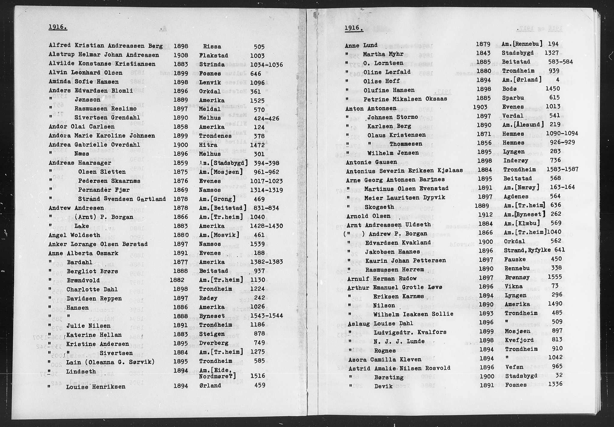 Trondheim politikammer, AV/SAT-A-1887/1/32/L0019/0008: Statsarkivet i Trondheims registre til emigrantprotokollene / Register over emigranter, ordnet etter fornavn, 1916-1925