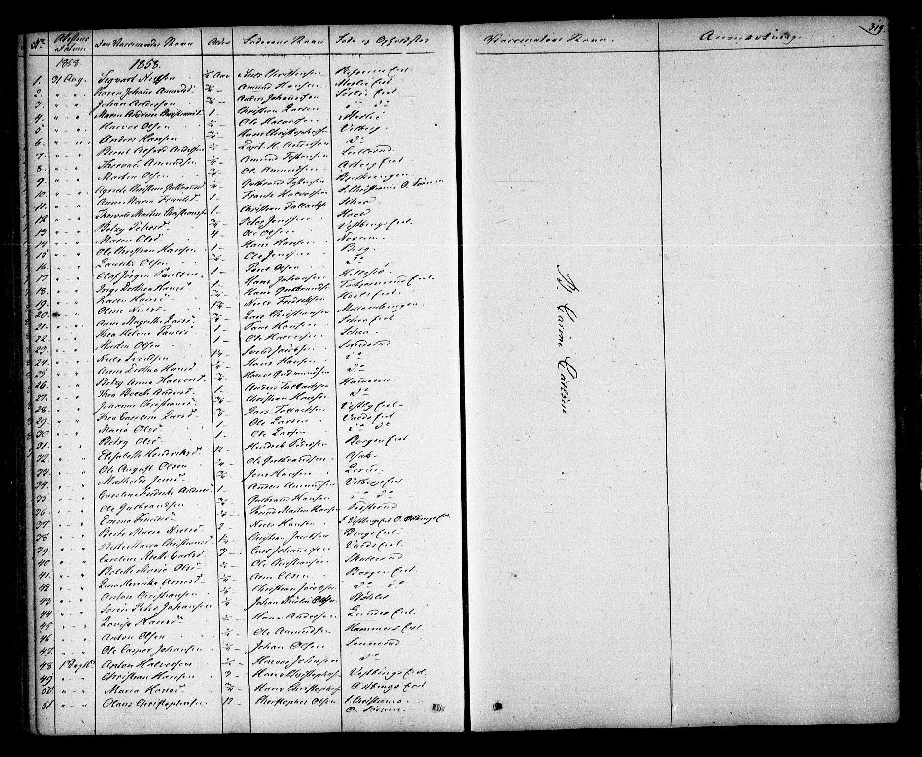 Sørum prestekontor Kirkebøker, SAO/A-10303/F/Fa/L0005: Ministerialbok nr. I 5, 1846-1863, s. 319