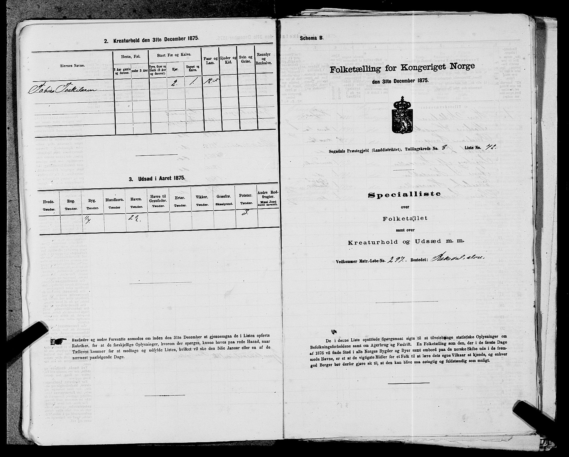 SAST, Folketelling 1875 for 1111L Sokndal prestegjeld, Sokndal landsokn, 1875, s. 800