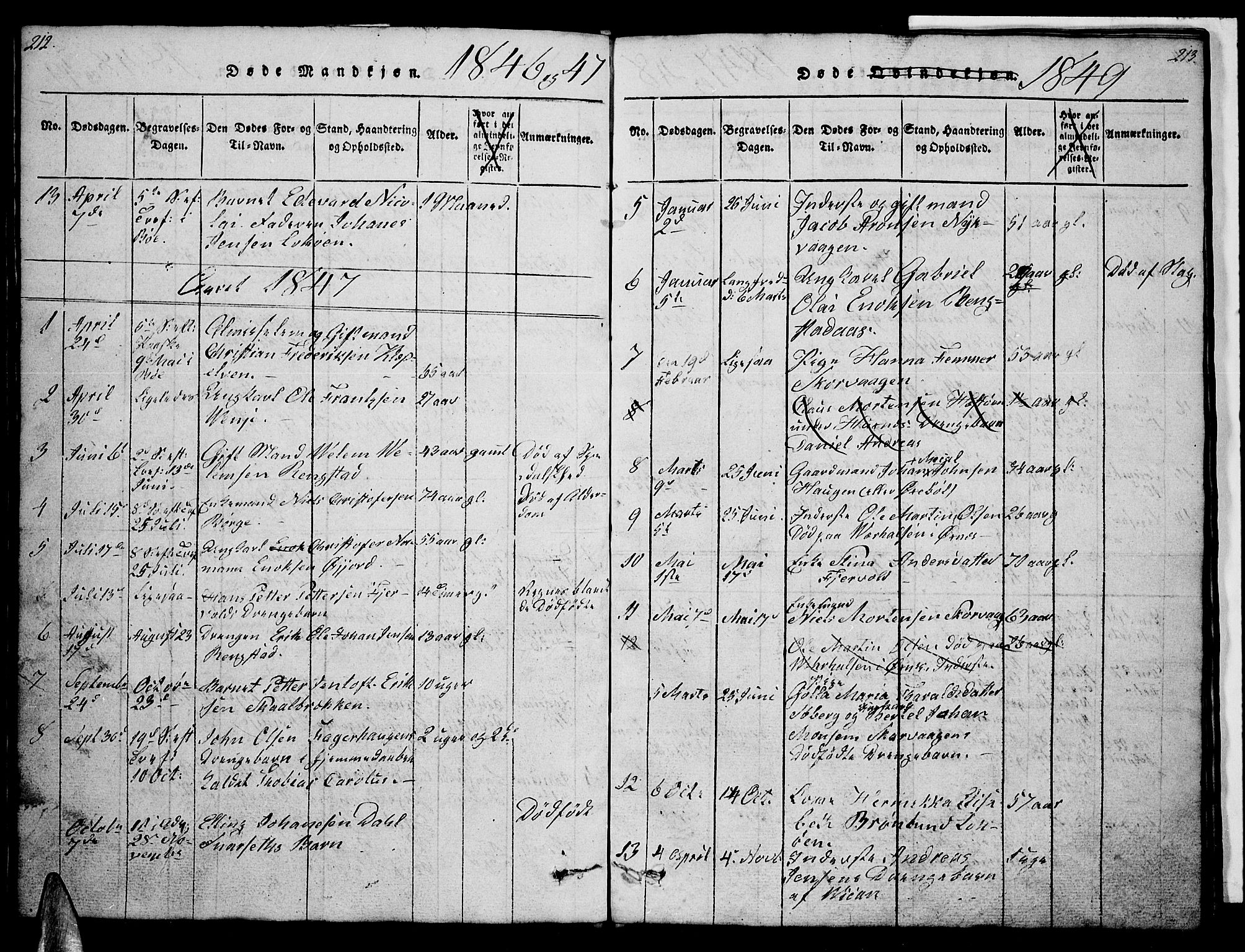 Ministerialprotokoller, klokkerbøker og fødselsregistre - Nordland, AV/SAT-A-1459/891/L1312: Klokkerbok nr. 891C01, 1820-1856, s. 212-213