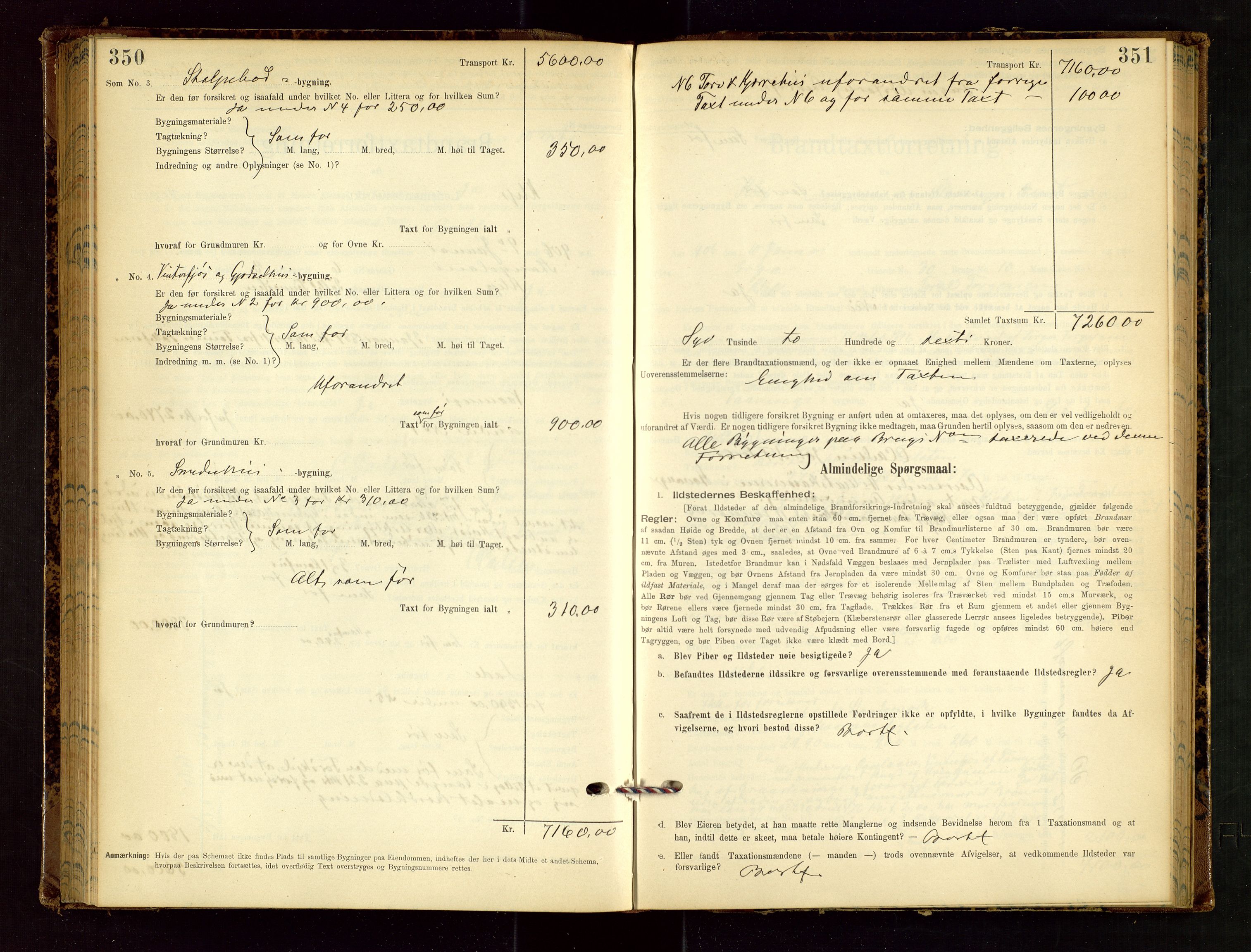 Klepp lensmannskontor, AV/SAST-A-100163/Goc/L0002: "Brandtaxationsprotokol" m/register, 1898-1902, s. 350-351