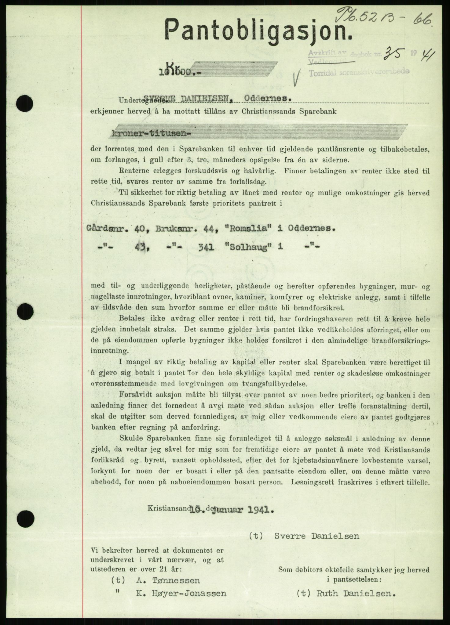 Torridal sorenskriveri, SAK/1221-0012/G/Gb/Gbb/L0008: Pantebok nr. 52b, 1940-1942, Dagboknr: 35/1941