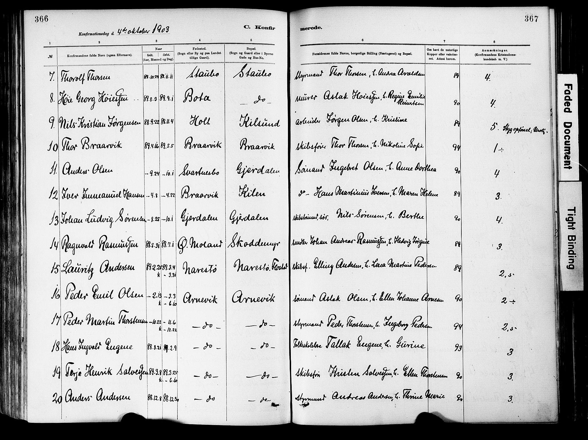 Dypvåg sokneprestkontor, AV/SAK-1111-0007/F/Fa/Fab/L0001: Ministerialbok nr. A 1, 1885-1912, s. 366-367