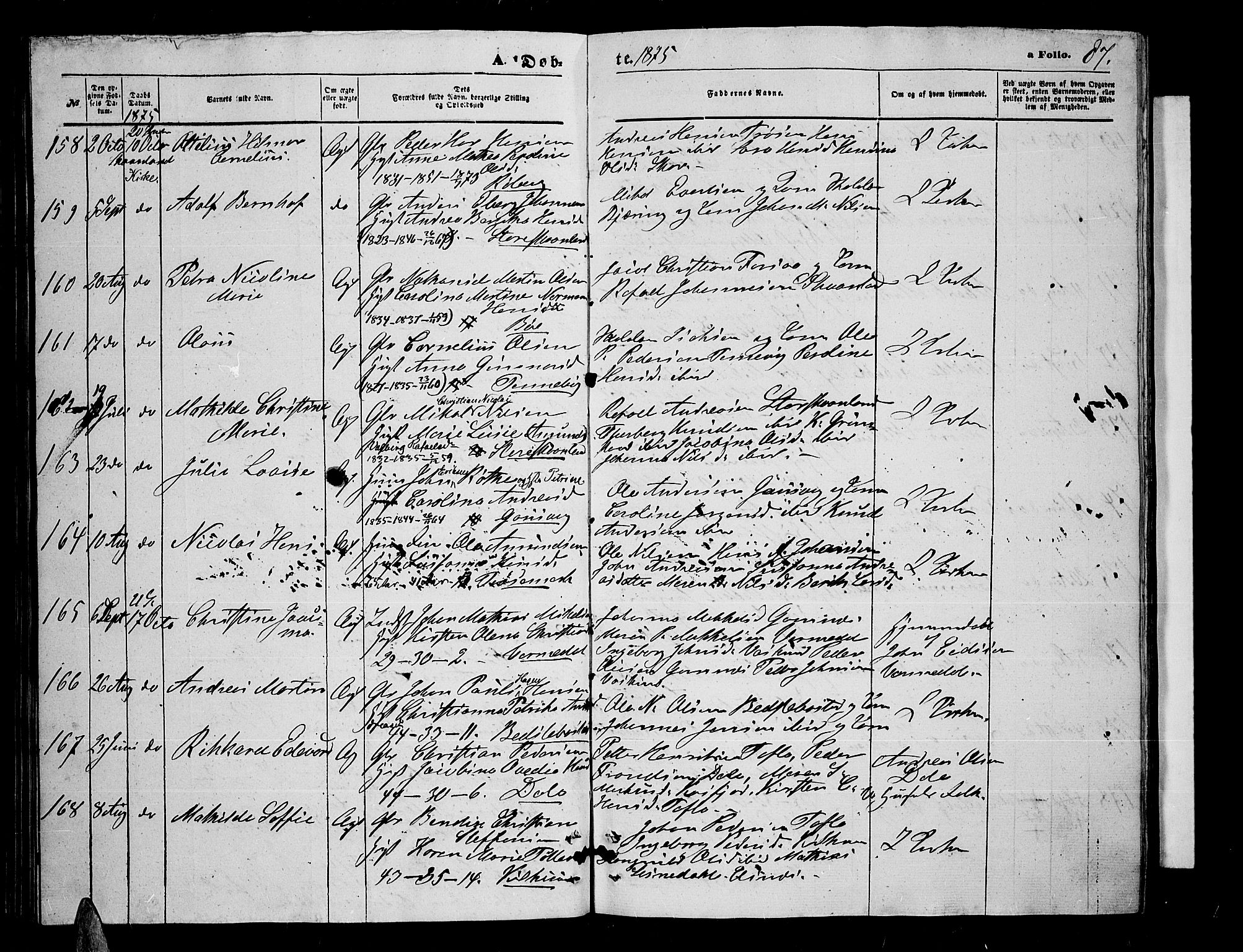 Trondenes sokneprestkontor, AV/SATØ-S-1319/H/Hb/L0009klokker: Klokkerbok nr. 9, 1870-1876, s. 87