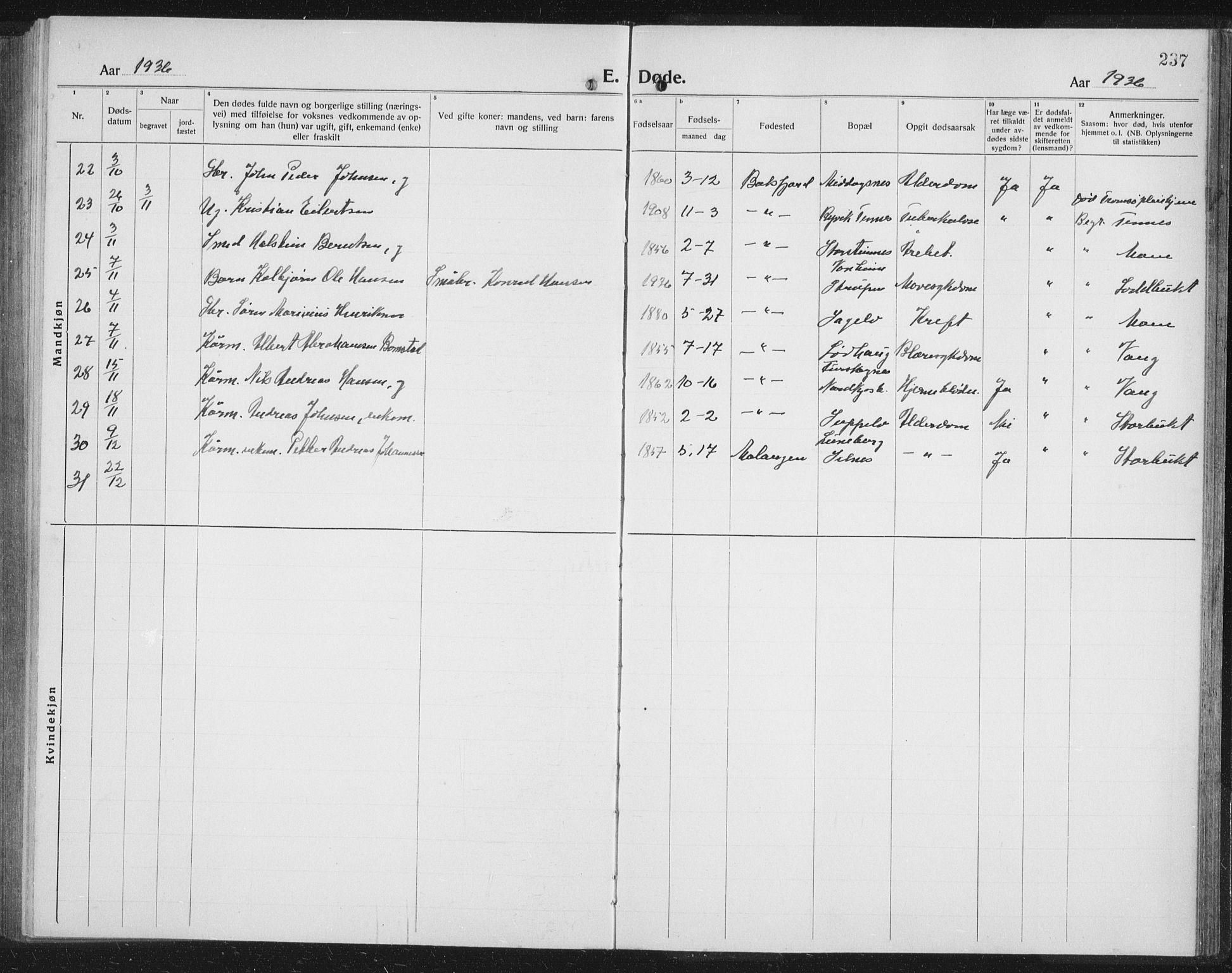 Balsfjord sokneprestembete, AV/SATØ-S-1303/G/Ga/L0010klokker: Klokkerbok nr. 10, 1921-1936, s. 237