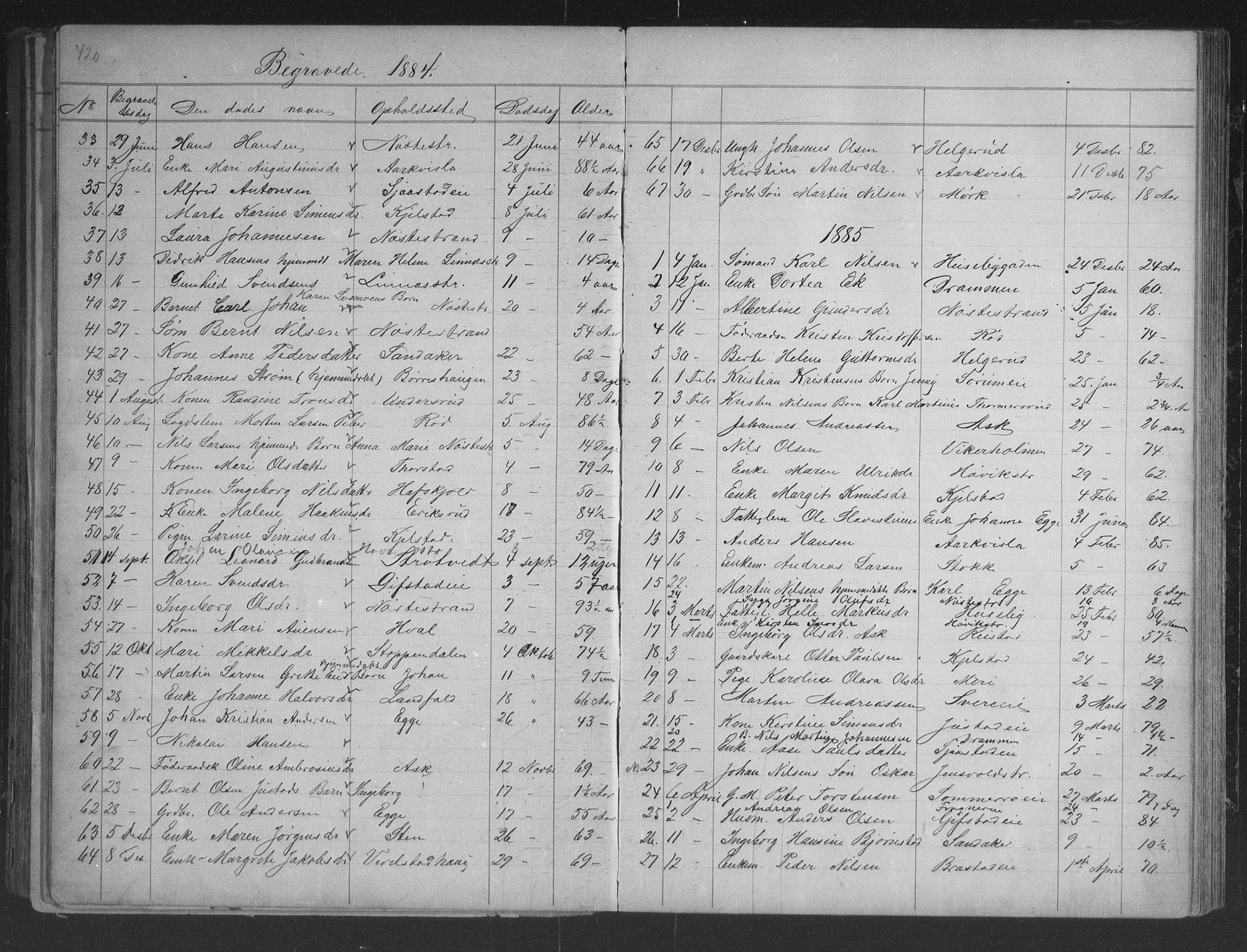 Lier kirkebøker, AV/SAKO-A-230/G/Gb/L0001: Klokkerbok nr. II 1, 1874-1898, s. 420-421