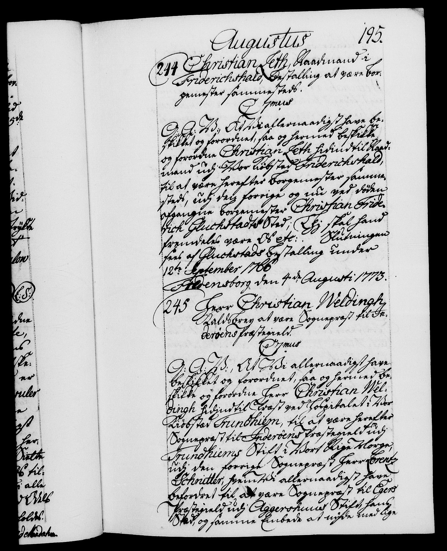 Danske Kanselli 1572-1799, RA/EA-3023/F/Fc/Fca/Fcaa/L0046: Norske registre, 1773-1775, s. 195a