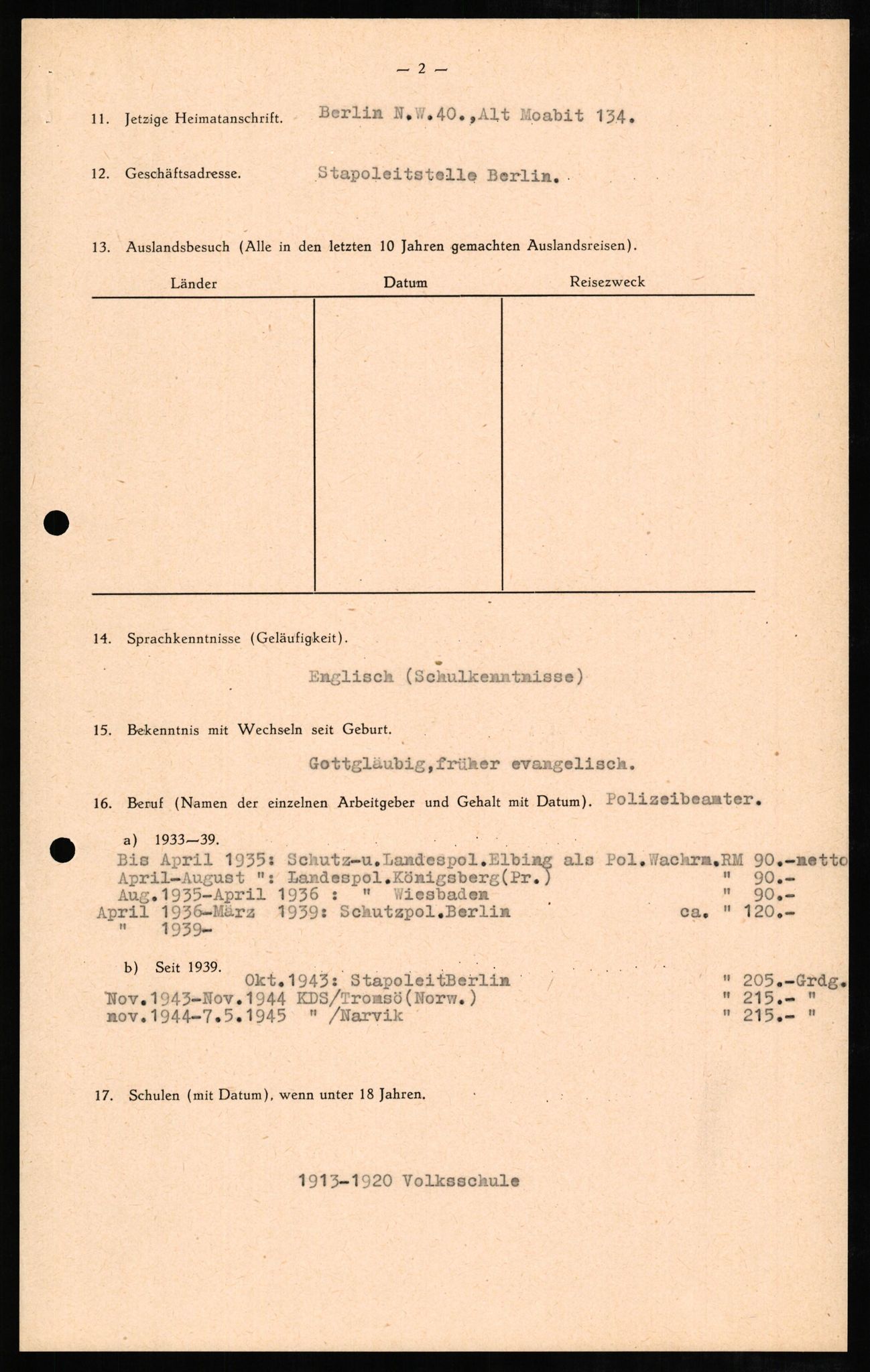 Forsvaret, Forsvarets overkommando II, AV/RA-RAFA-3915/D/Db/L0006: CI Questionaires. Tyske okkupasjonsstyrker i Norge. Tyskere., 1945-1946, s. 298