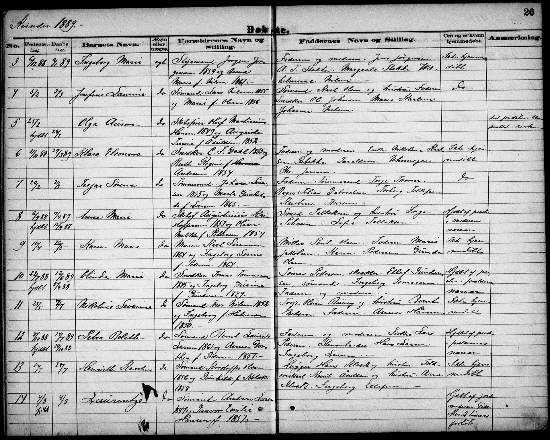 Risør sokneprestkontor, AV/SAK-1111-0035/F/Fb/L0007: Klokkerbok nr. B 7, 1885-1908, s. 26