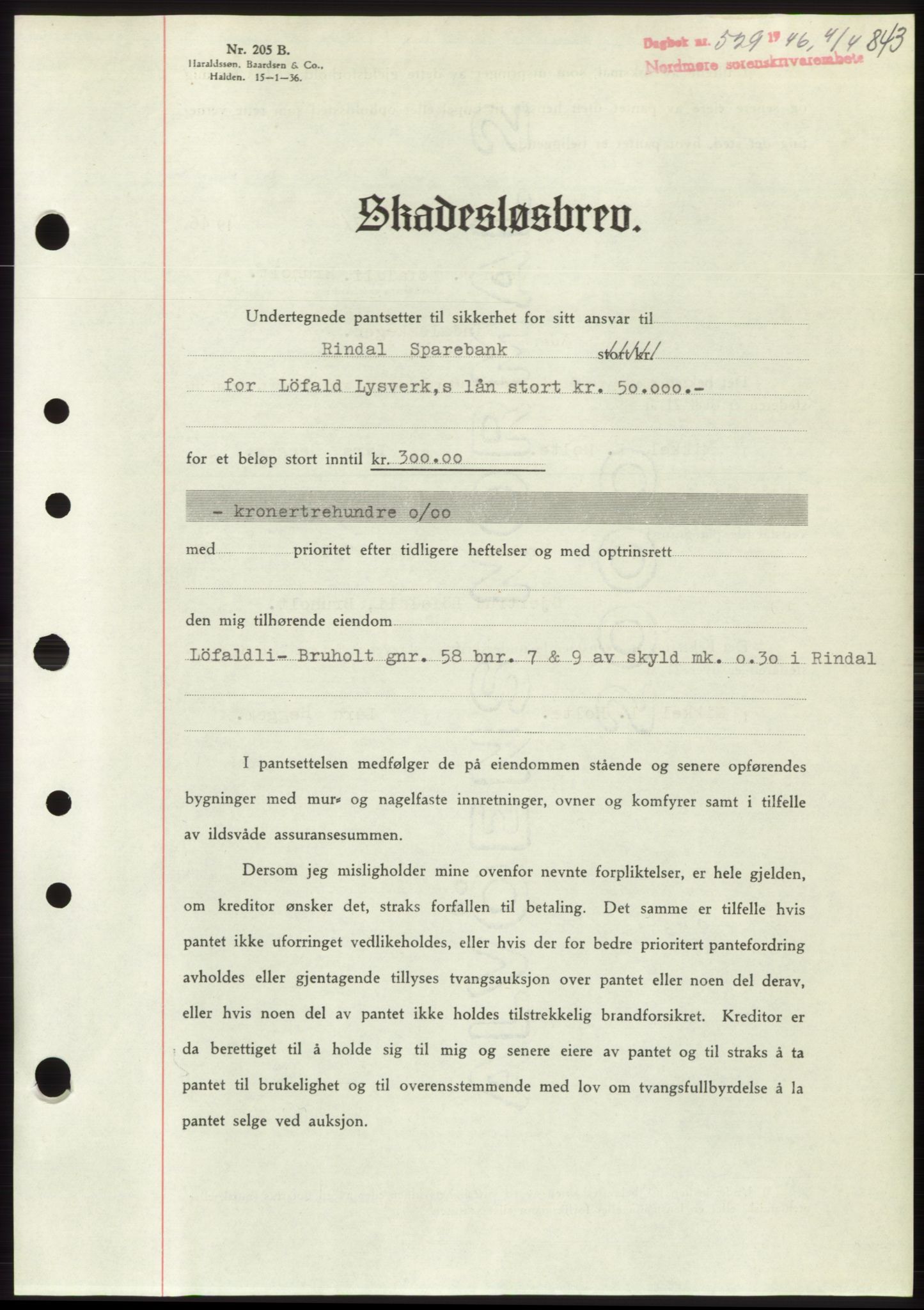 Nordmøre sorenskriveri, SAT/A-4132/1/2/2Ca: Pantebok nr. B93b, 1946-1946, Dagboknr: 529/1946