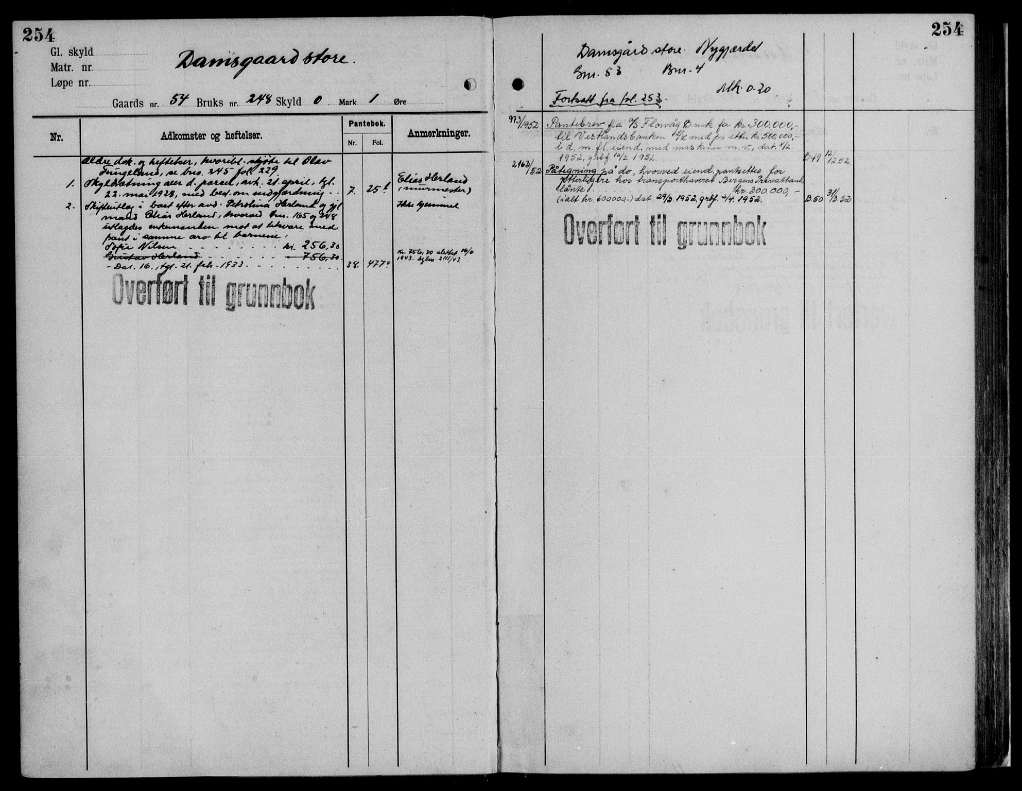 Midhordland sorenskriveri, AV/SAB-A-3001/1/G/Ga/Gab/L0116: Panteregister nr. II.A.b.116, s. 254