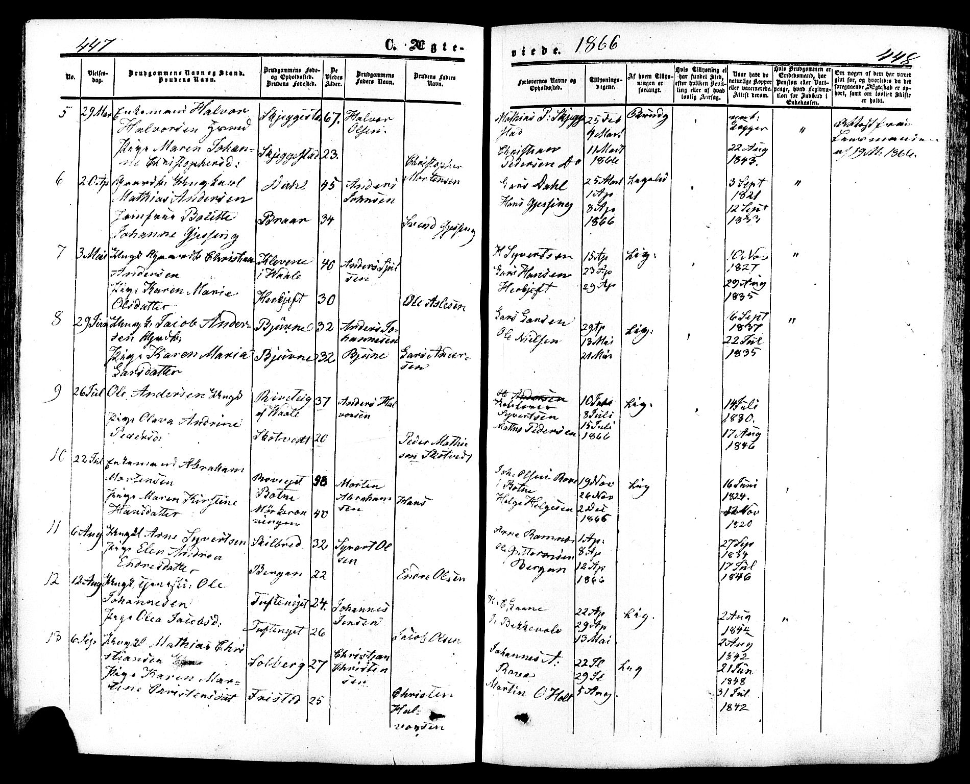 Ramnes kirkebøker, SAKO/A-314/F/Fa/L0006: Ministerialbok nr. I 6, 1862-1877, s. 447-448